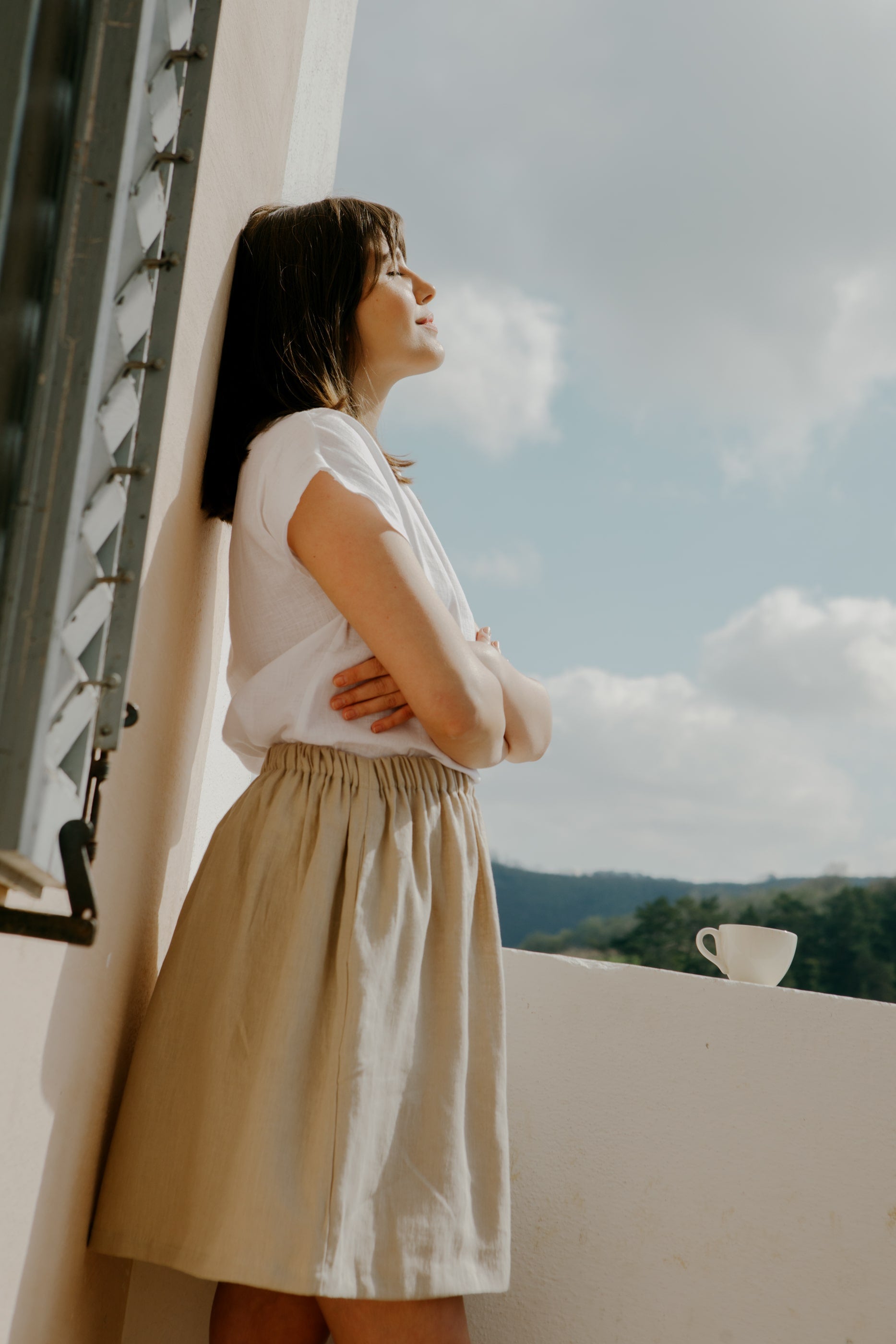 Linen skirt with pockets NOUA Ash Rose