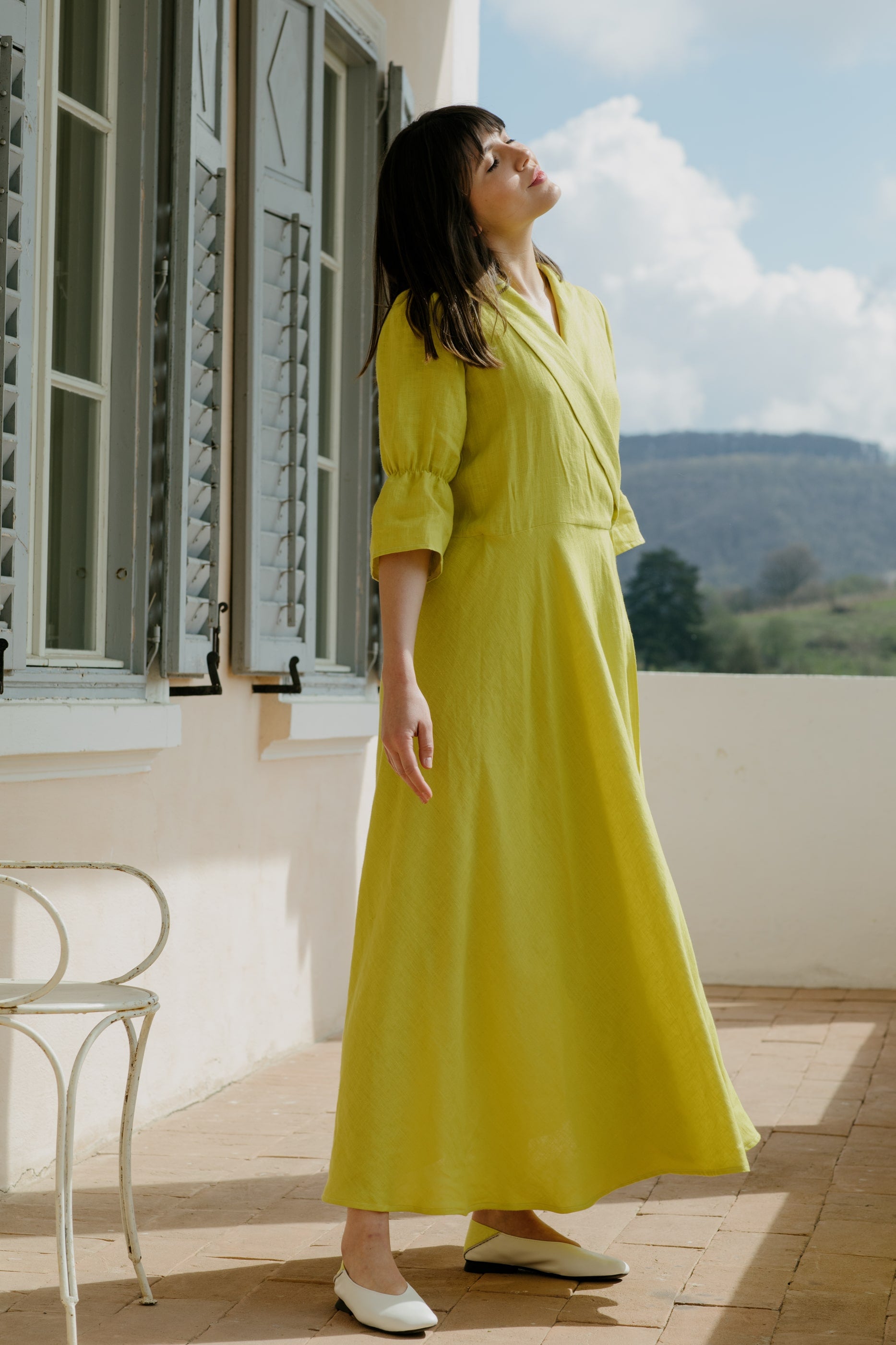 Rochie Din In Petrecută, Lungă, Cu Guler Zita Galben