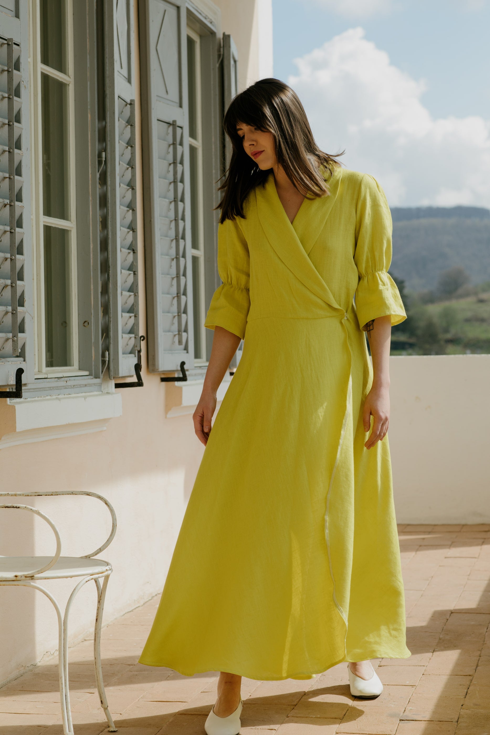 Rochie Din In Petrecută, Lungă, Cu Guler Zita Galben