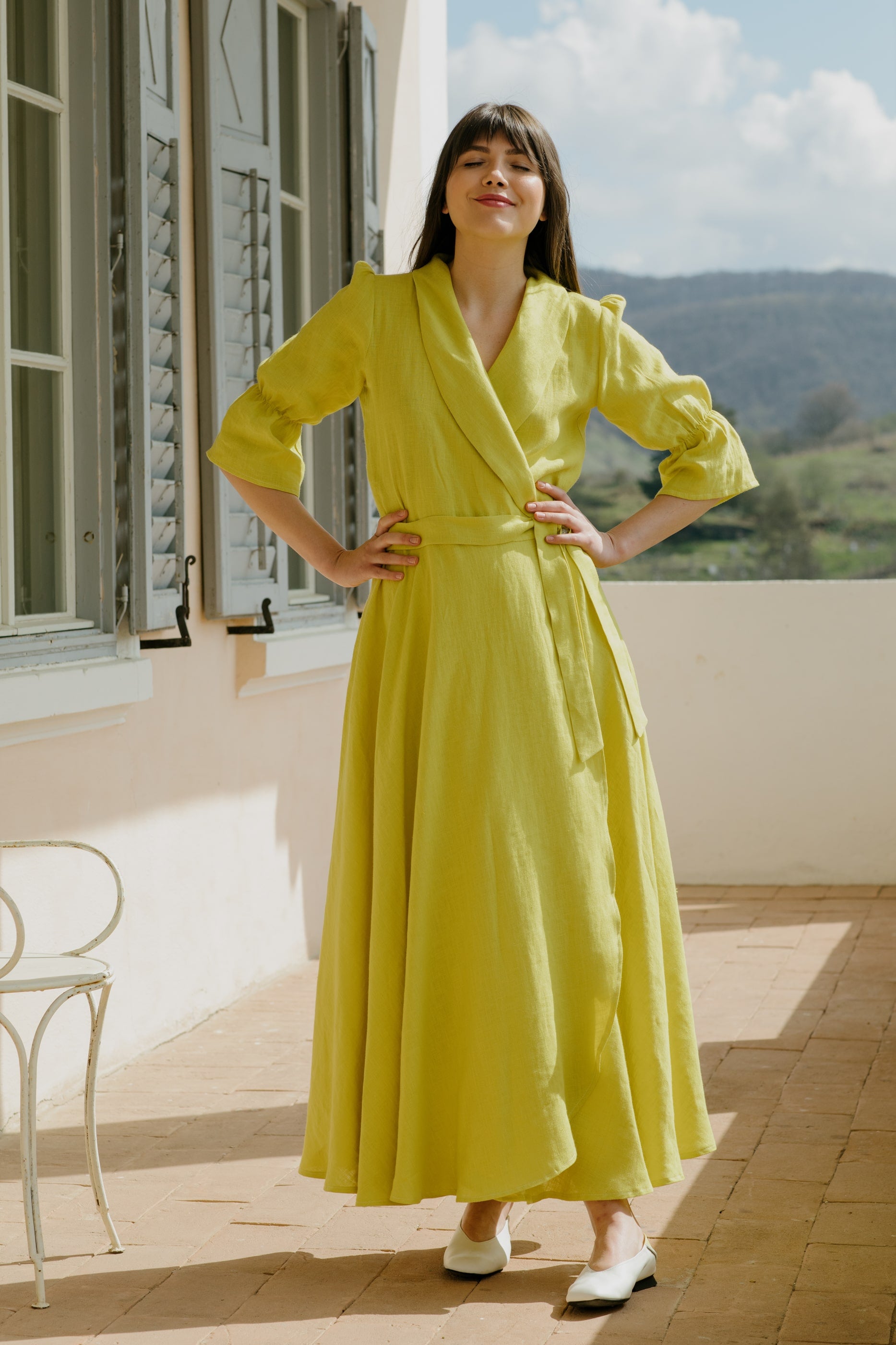 Rochie Din In Petrecută, Lungă, Cu Guler Zita Galben