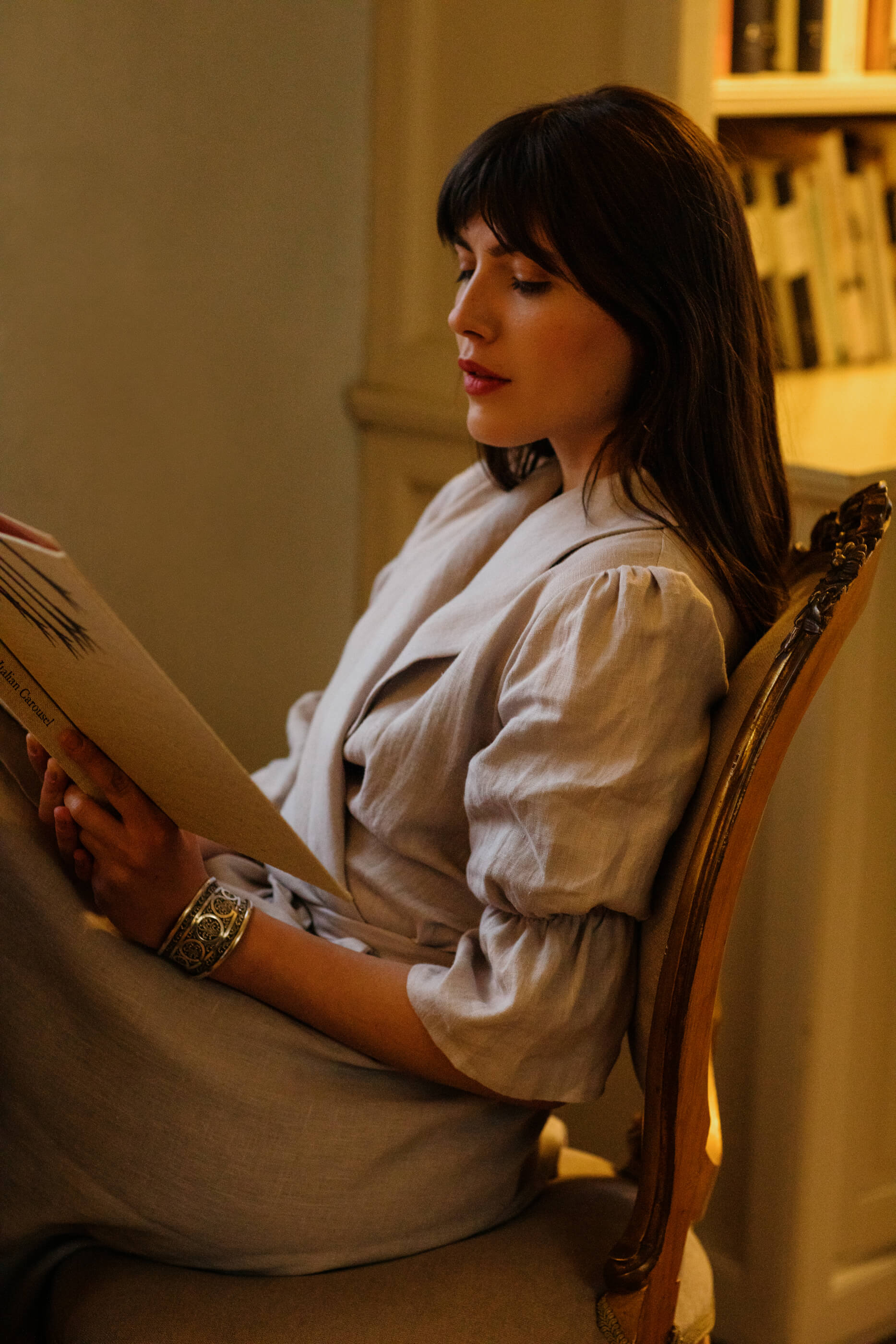ZITA Shawl Collar Long Flared Linen Dress Light Grey
