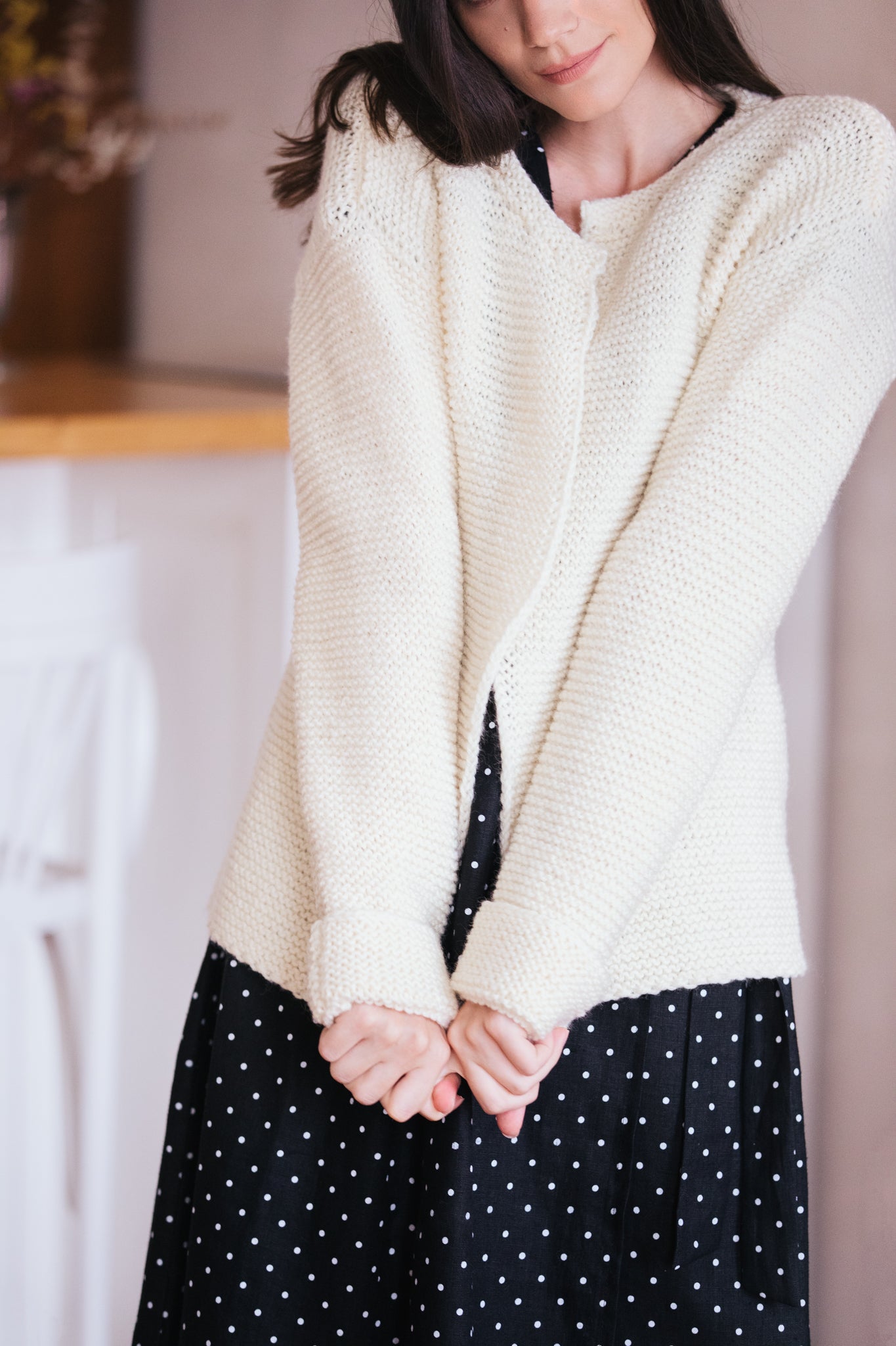 Hand Knitted Undyed Merino Wool Cardigan