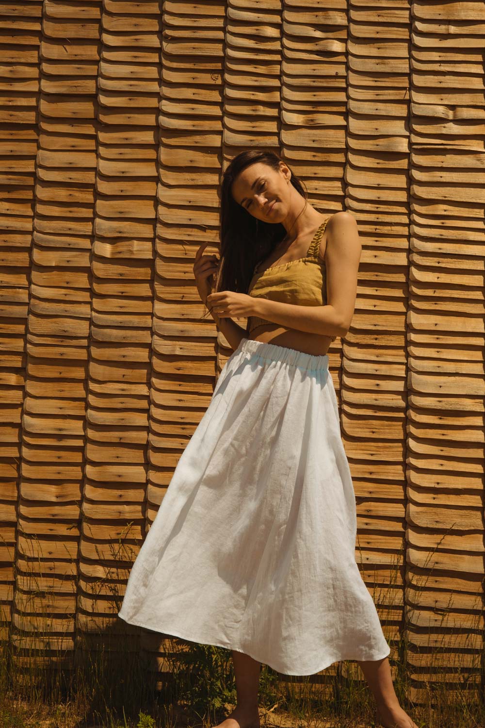 Long and Full Linen Skirt Dita White
