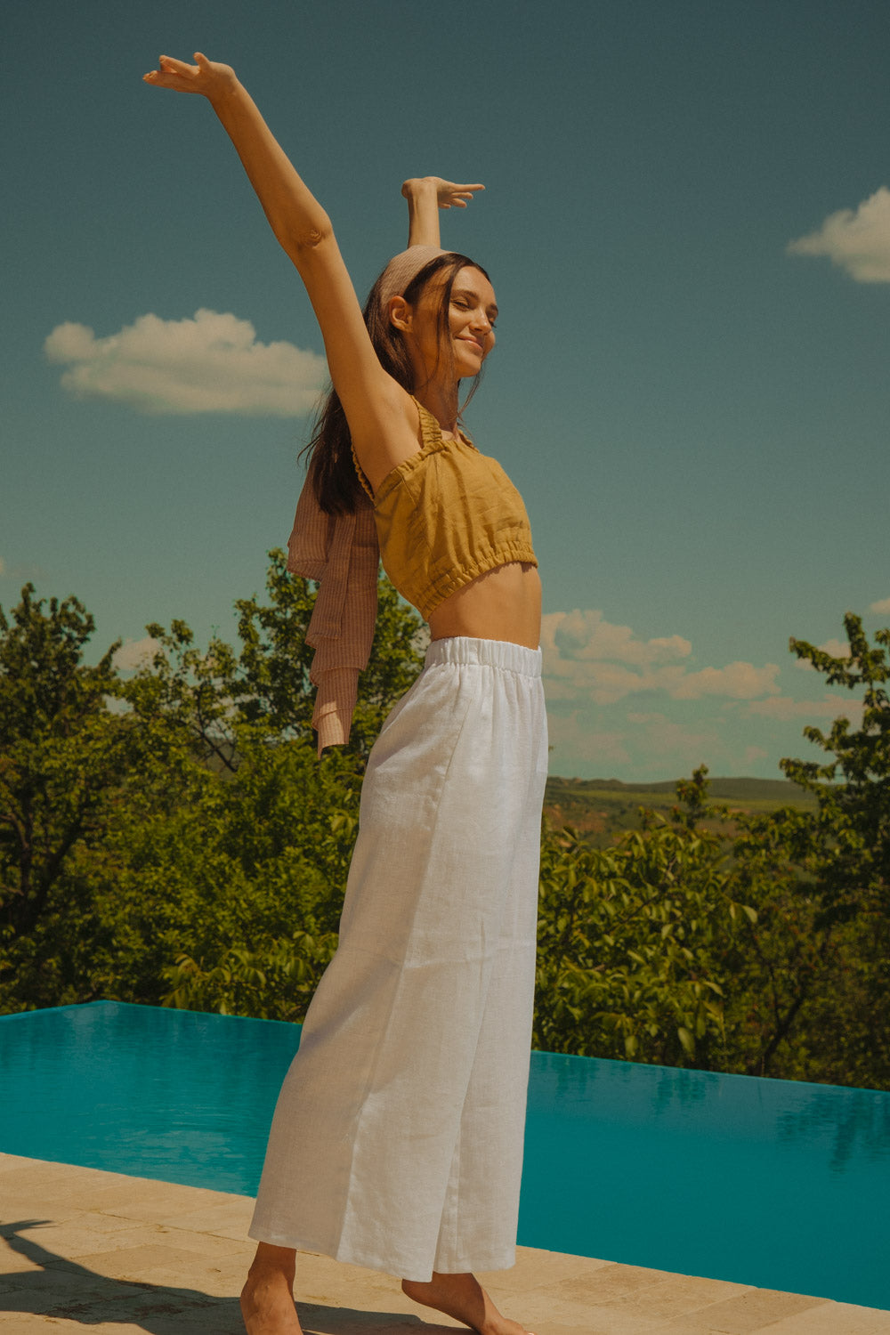 Wide Linen Trousers Porto White