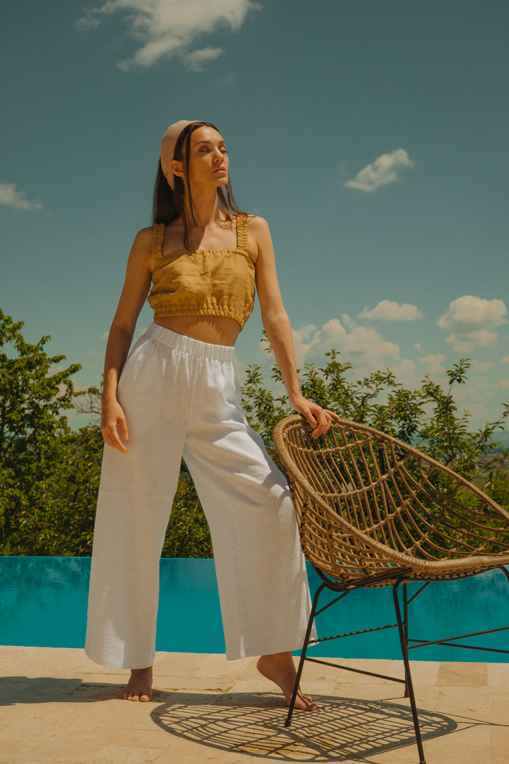 Wide Linen Trousers Porto White