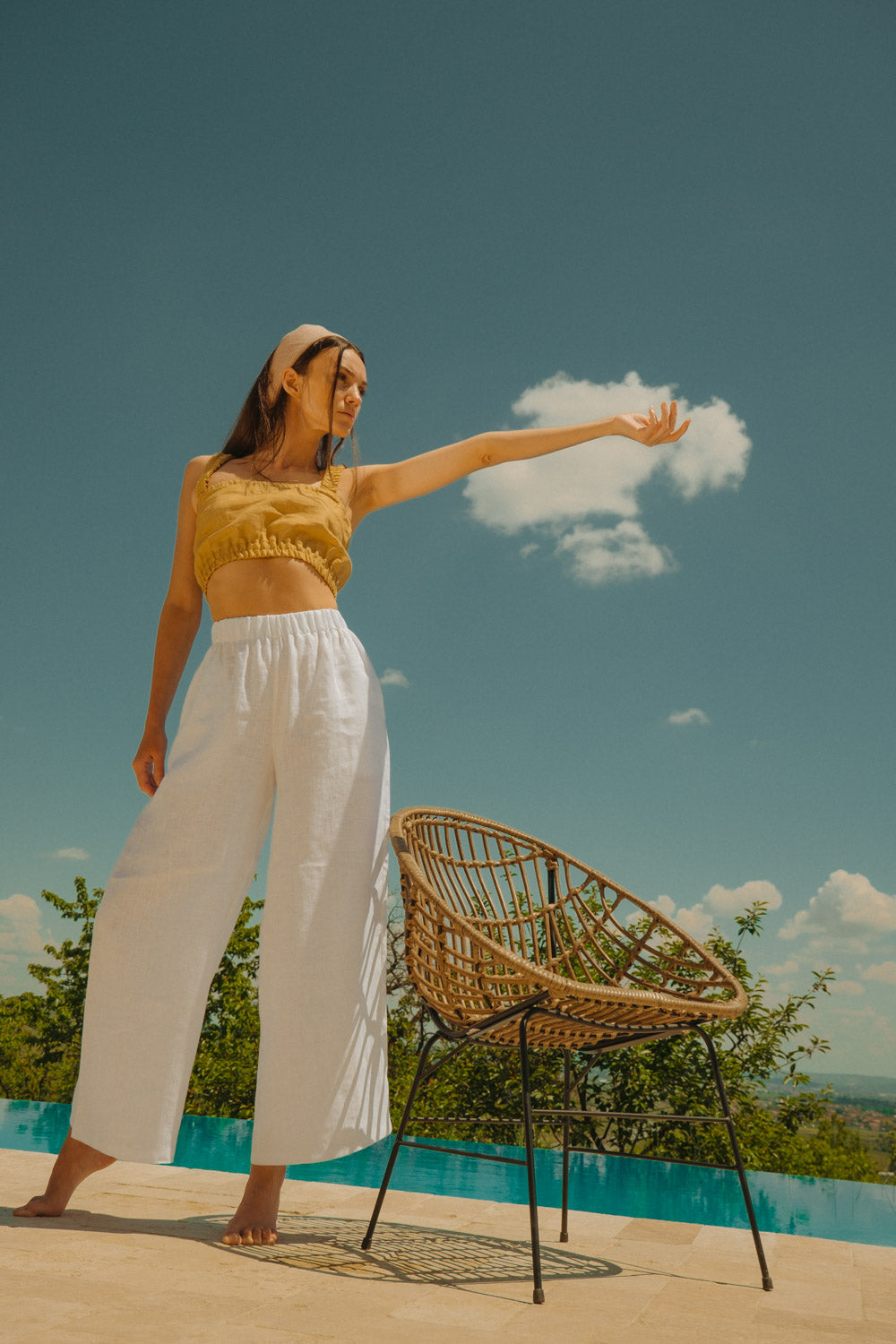 Wide Linen Trousers Porto White
