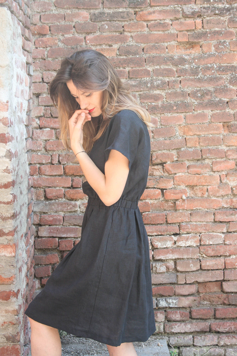 Linen Dress With Elasticated Waist Play Black