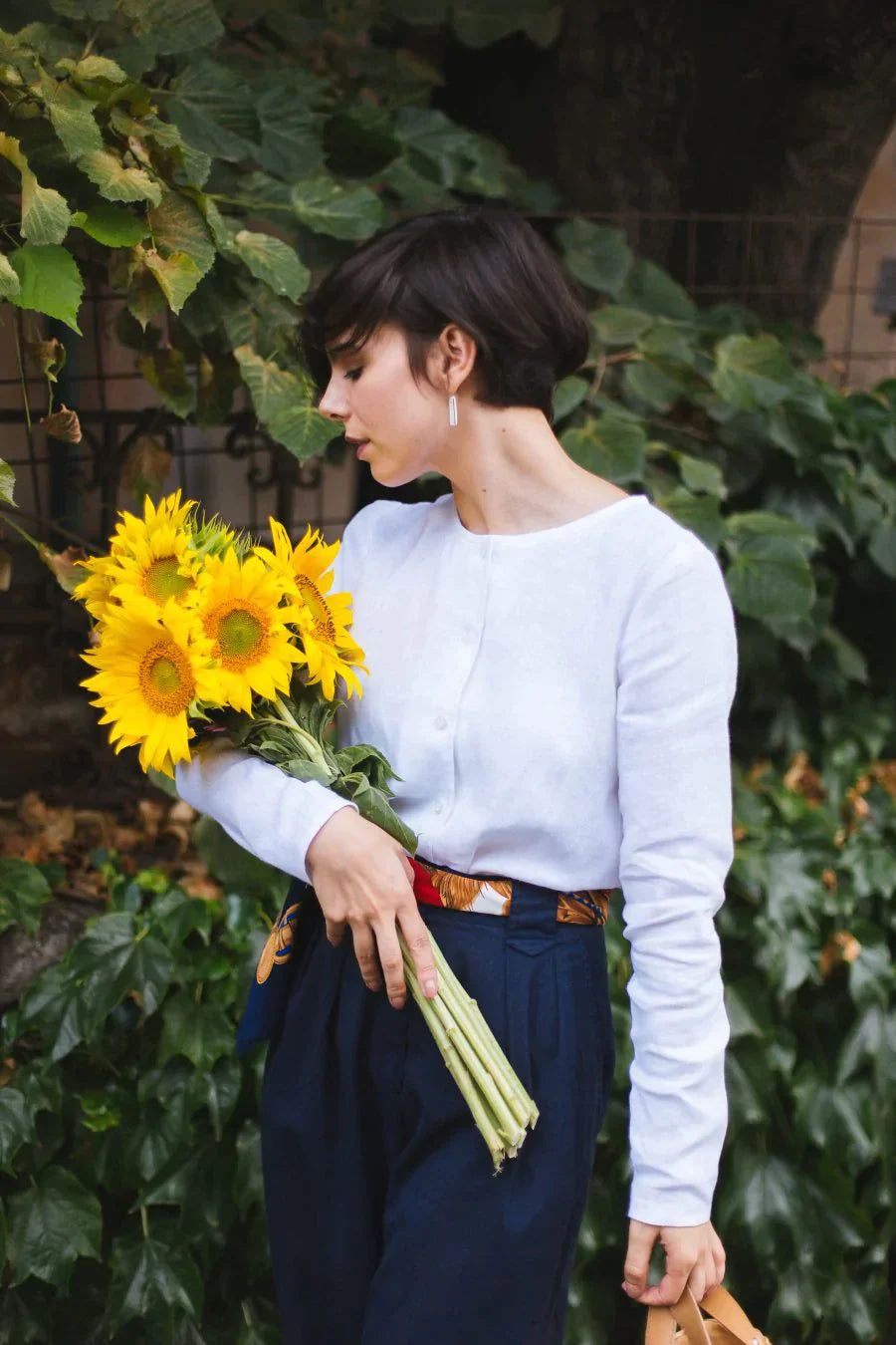 MEGHAN Long Sleeve Linen Blouse with Buttons White