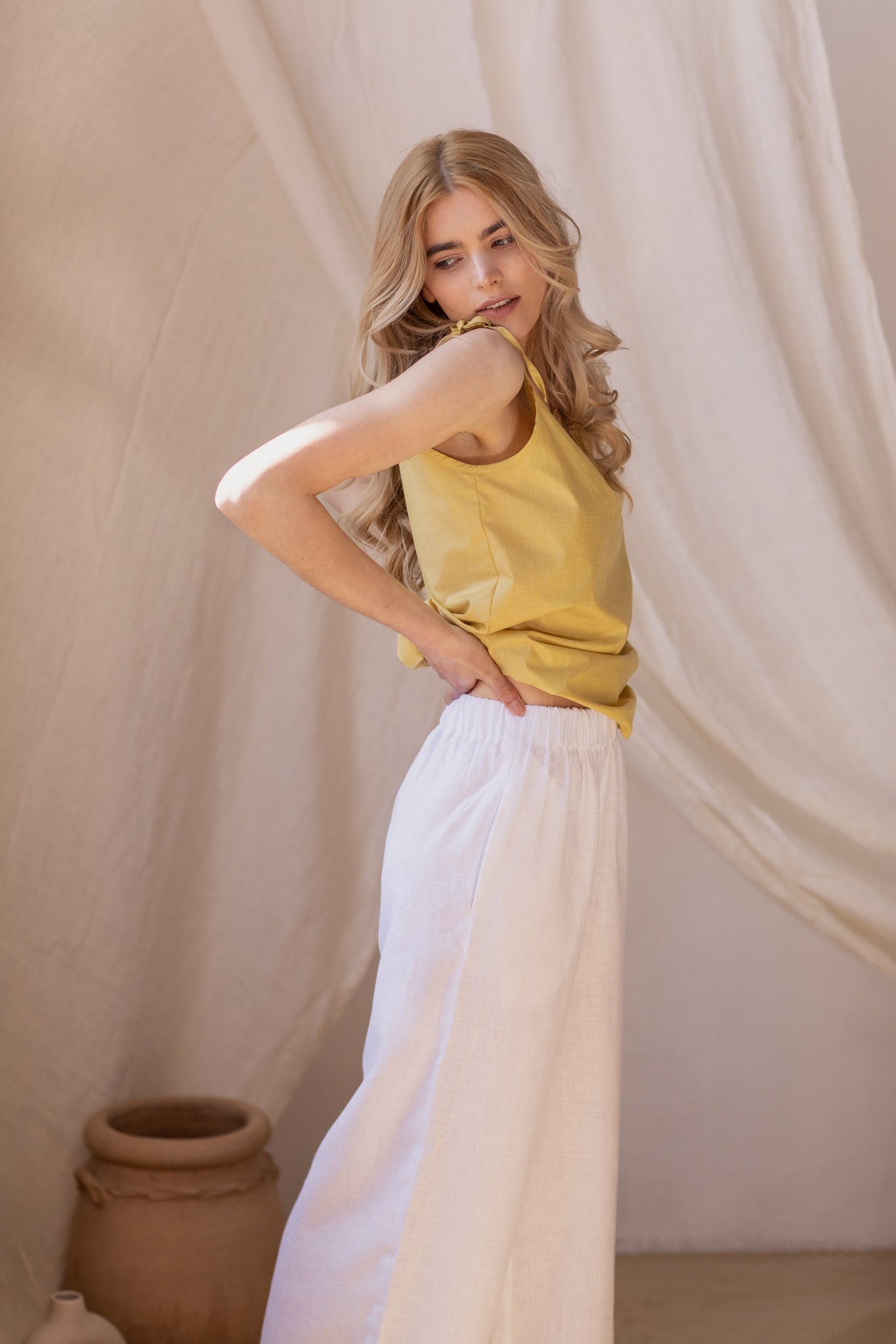 Wide Linen Trousers Porto White