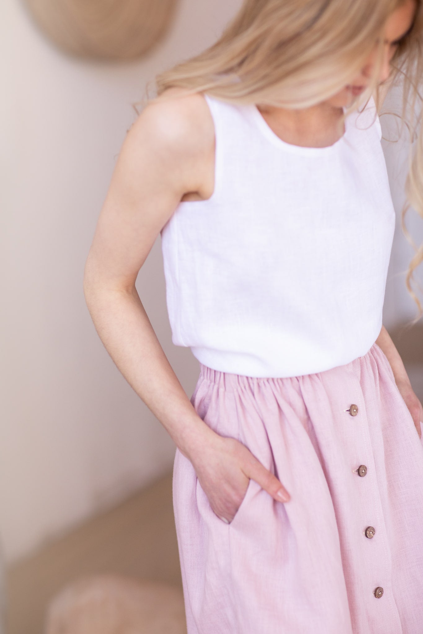Linen Skirt with Buttons and Elasticated Waist