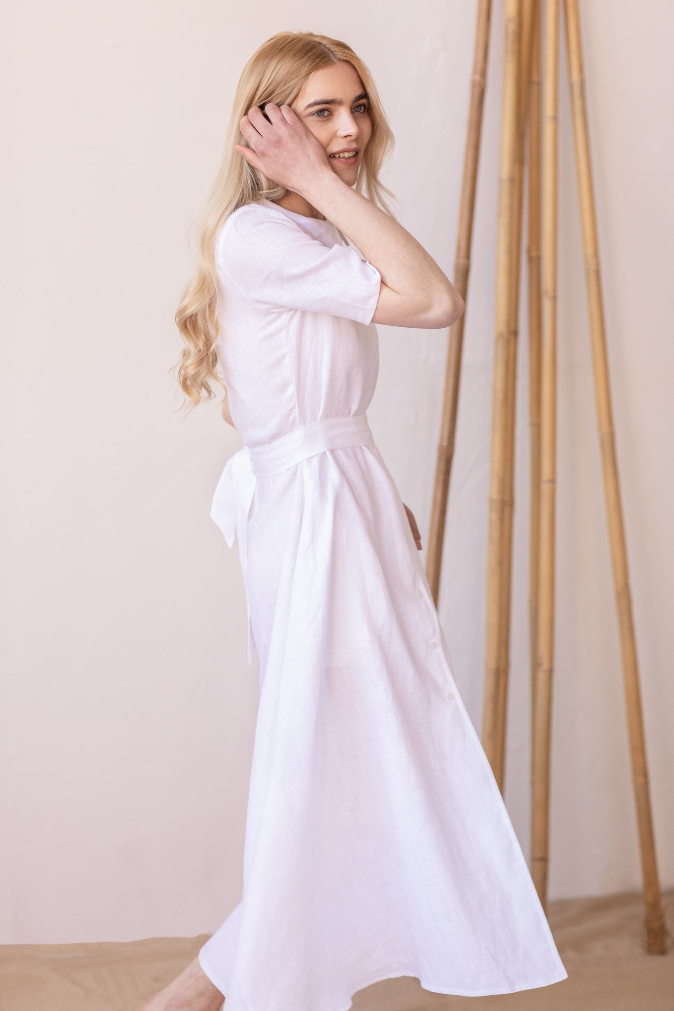 Linen Shirt Dress Marla White