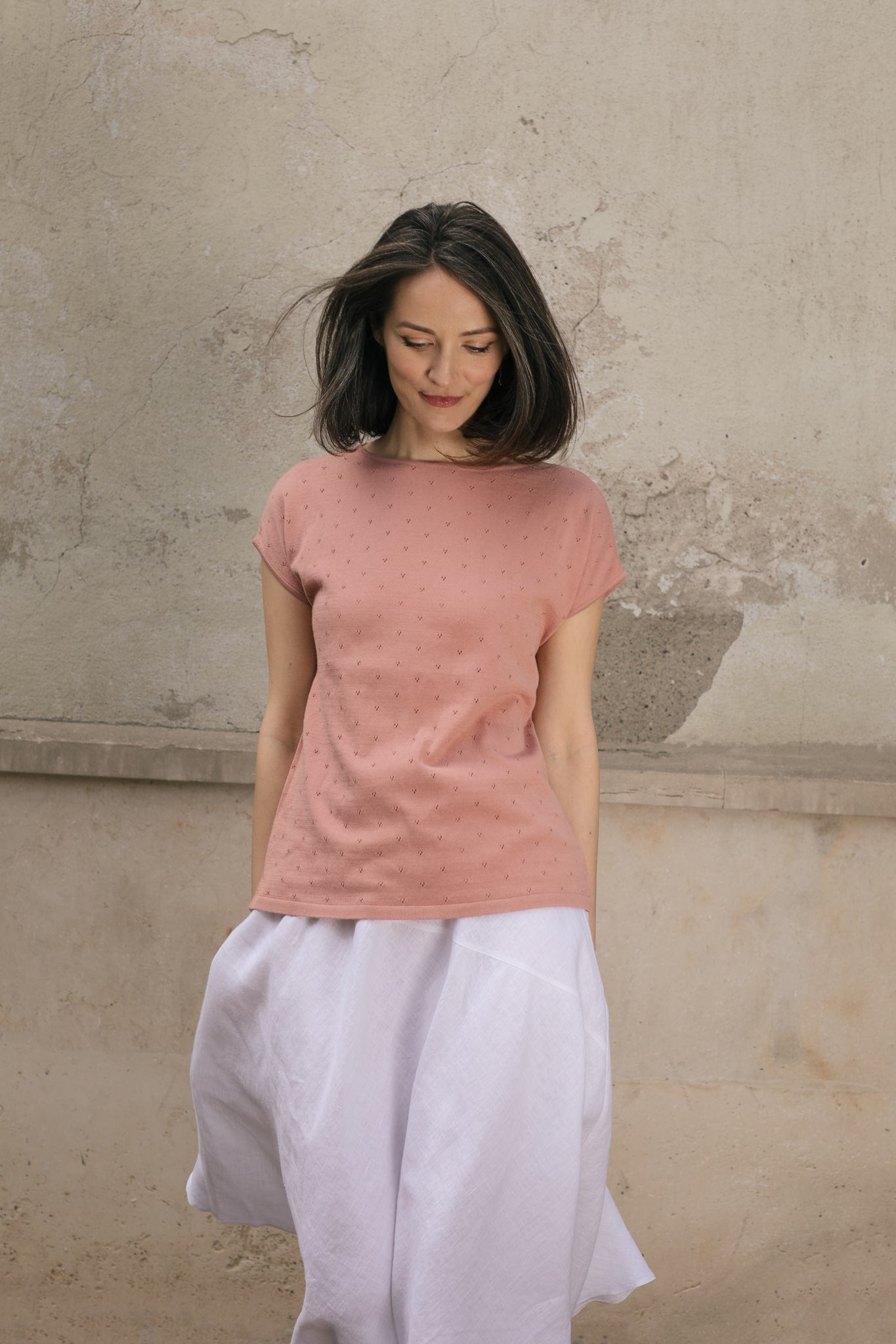 Finely Knitted Organic Cotton Top Vintage Rose