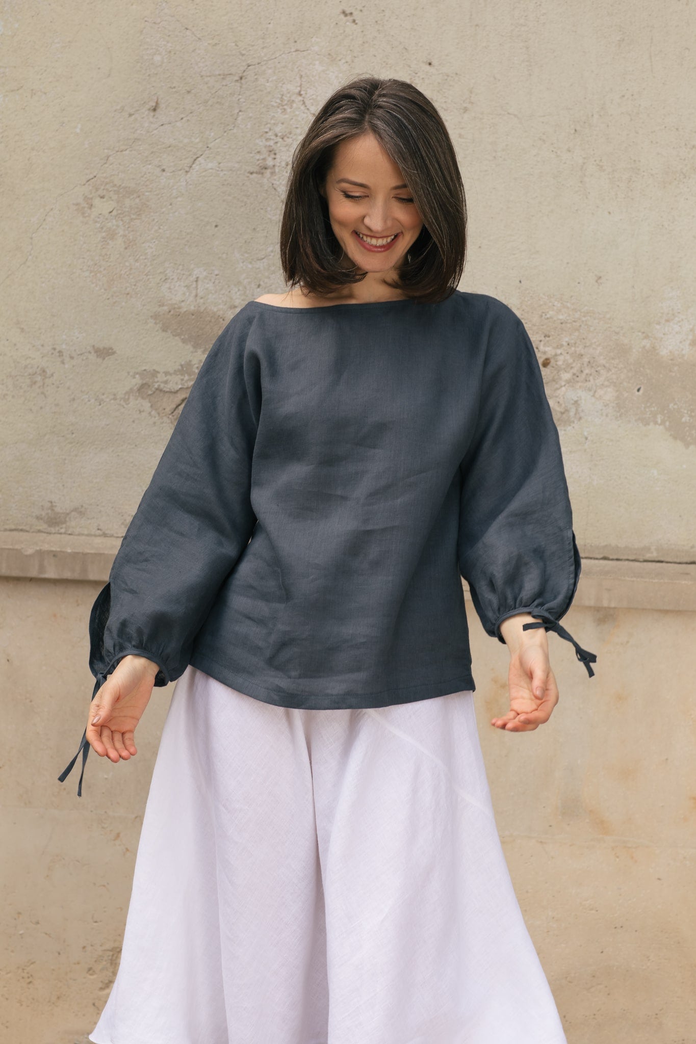 Helene Linen Blouse Dark Grey