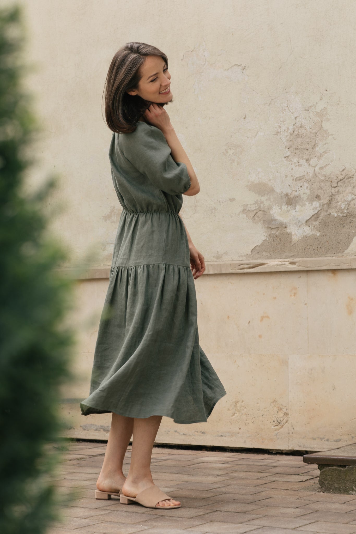 Nina Linen Dress Sage Green