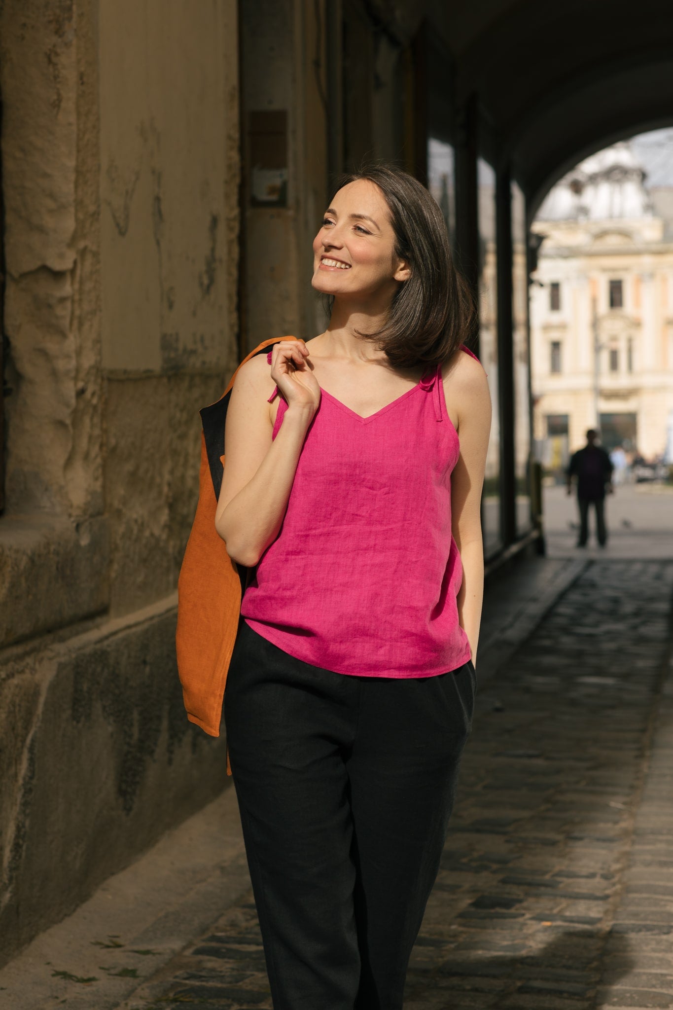 Double-sided Linen Jacket Capri Black-Orange
