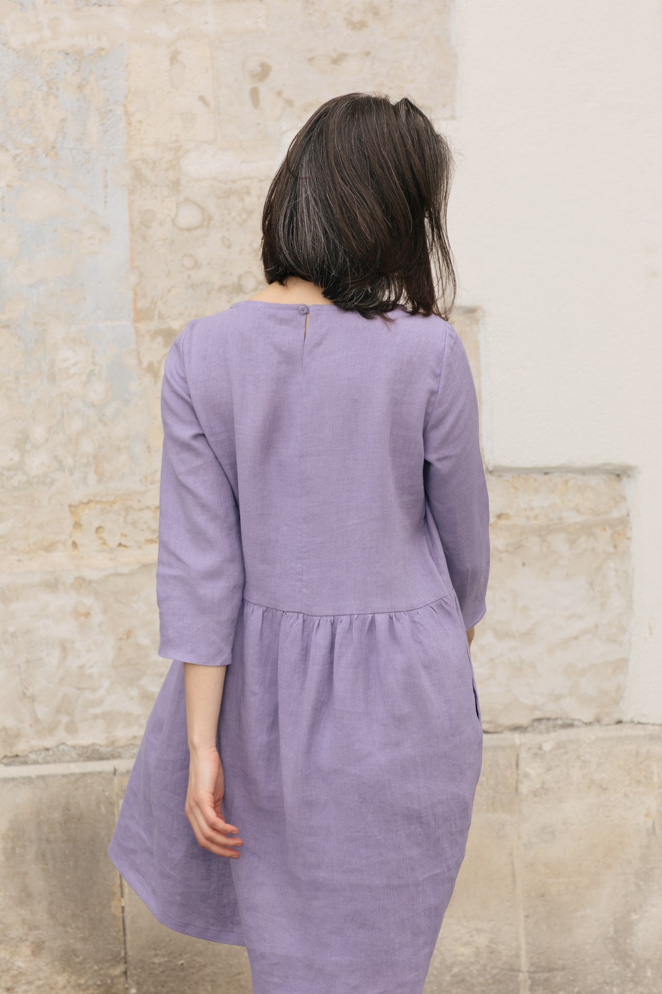 Gathered Linen Dress Anne Lavender