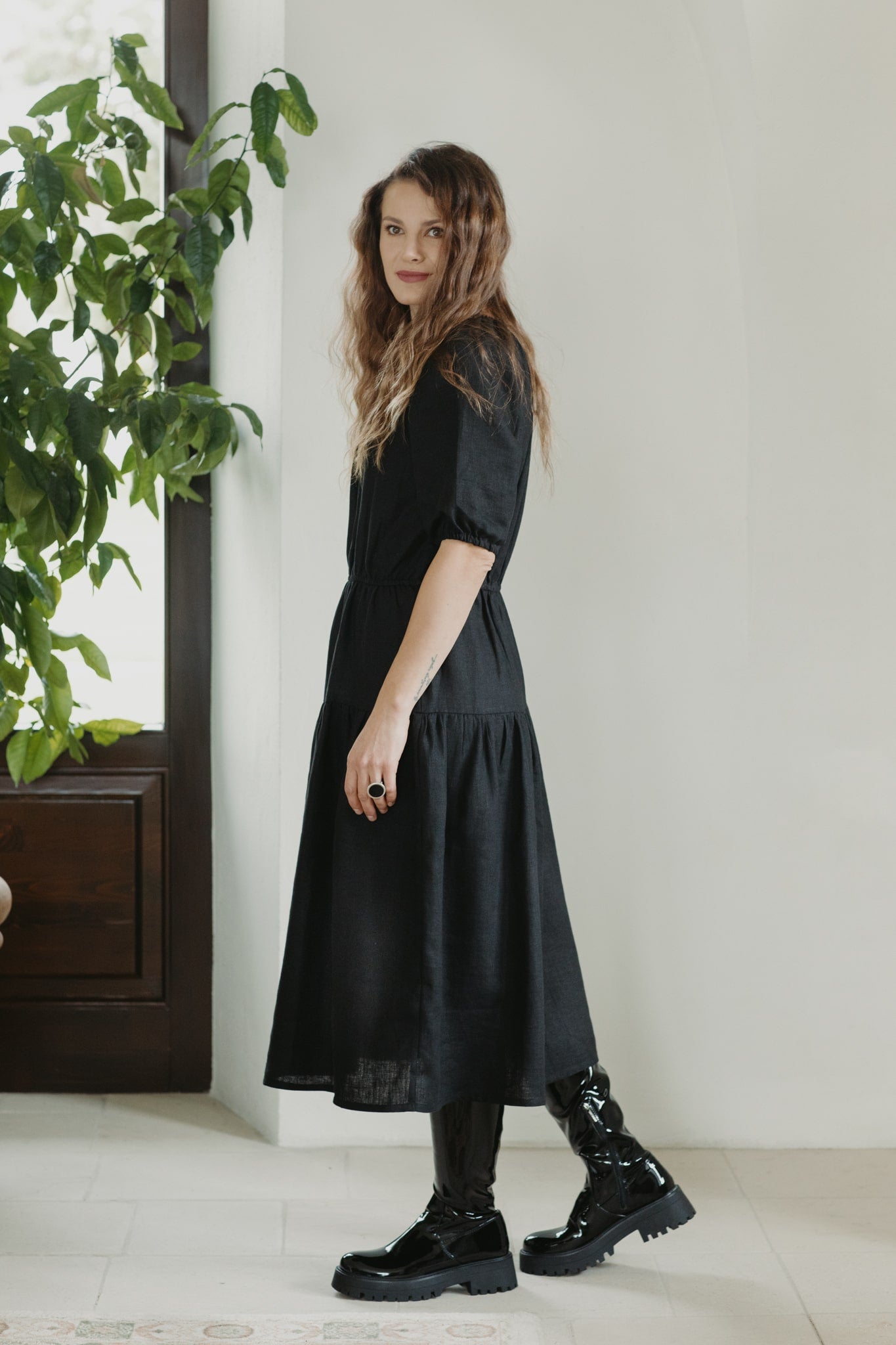 Nina Linen Dress Black