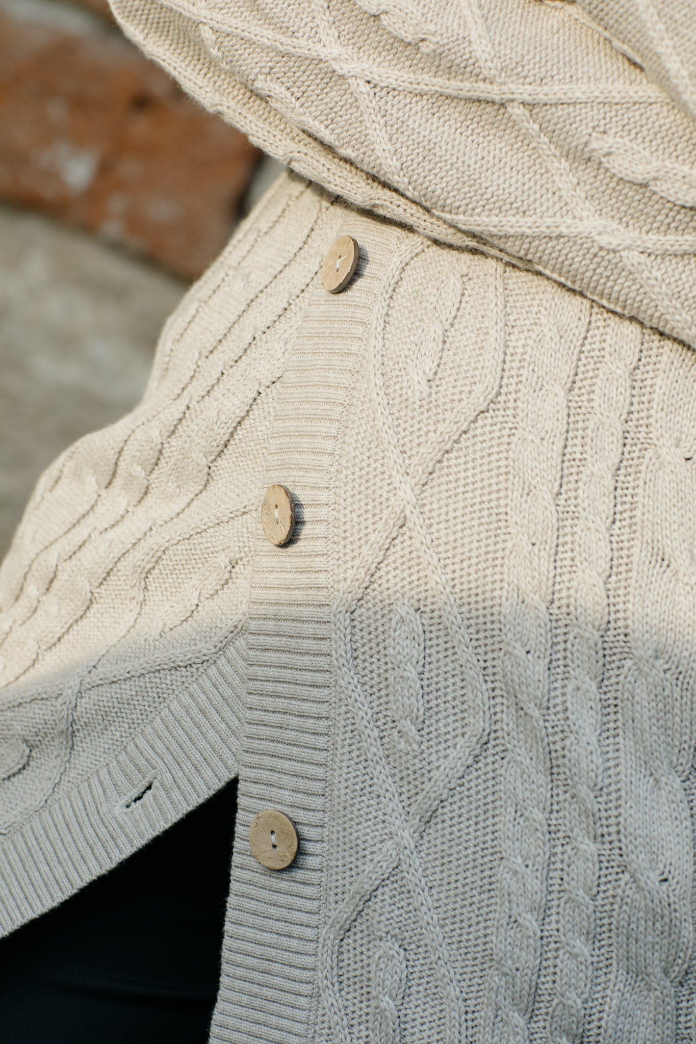 Cable Knit Cardigan in Organic Cotton and Merino Wool