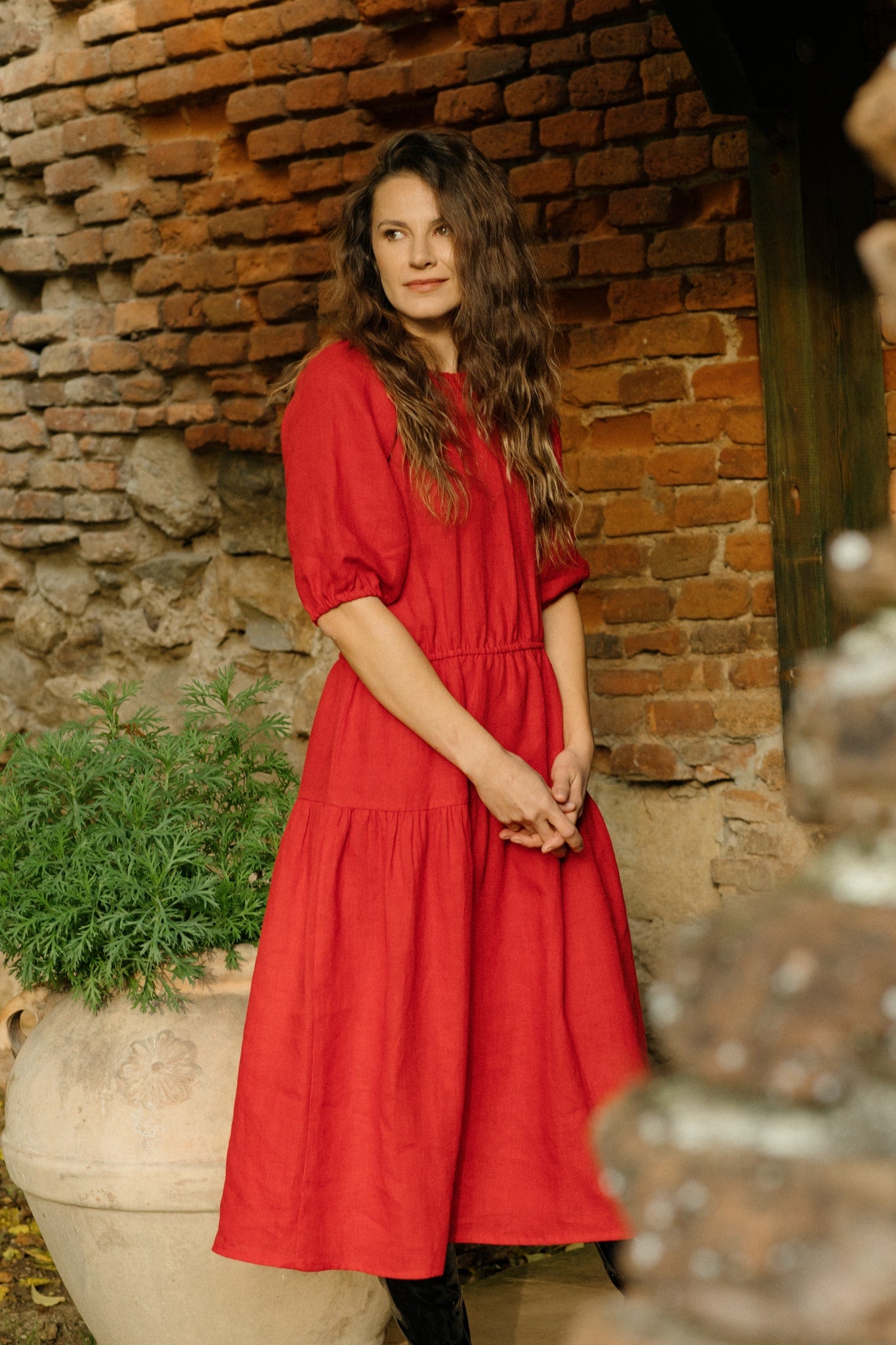 Nina Linen Dress Red