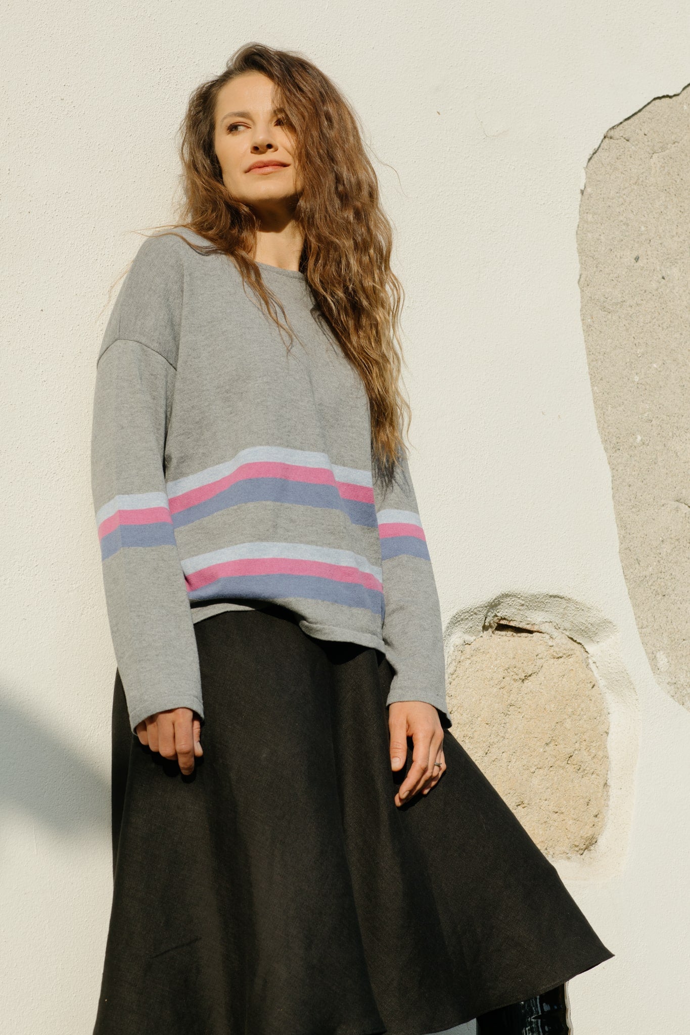 Finely Knitted Casual Sweater in Organic Cotton and Wool