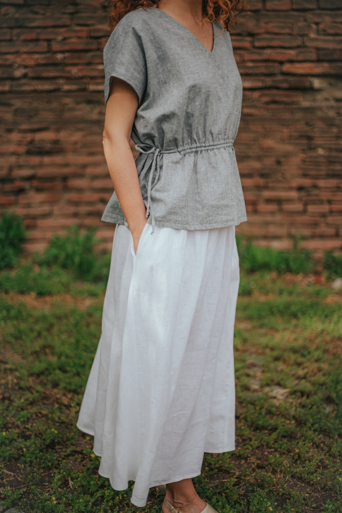 Long and Full Linen Skirt Dita White