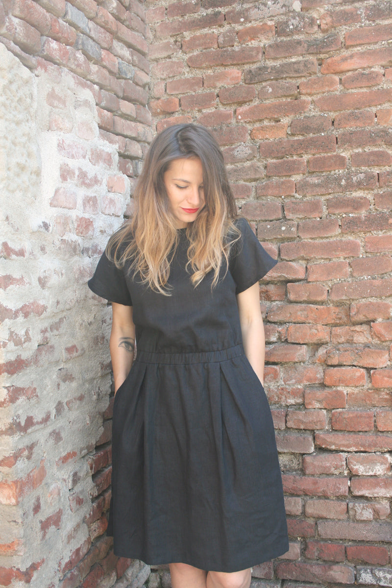 Linen Dress With Elasticated Waist Play Black