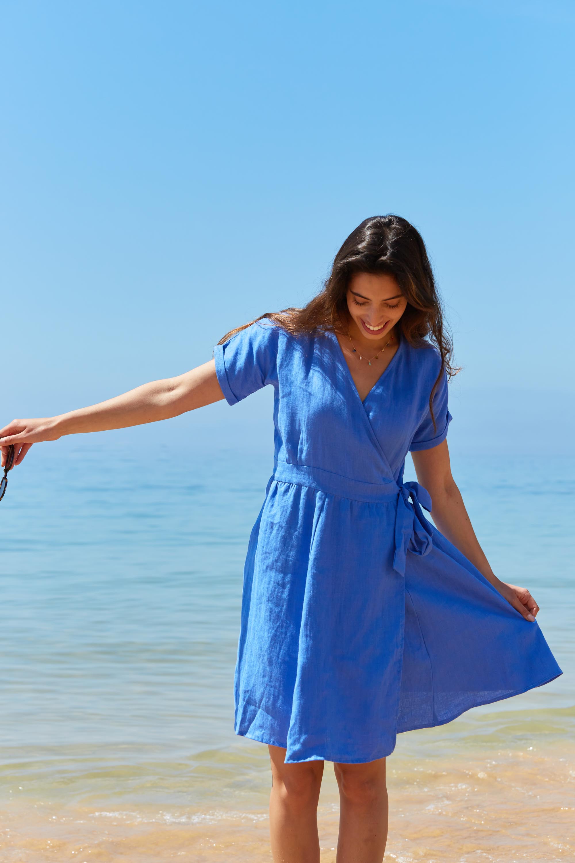 Short Linen Wrap Dress Selena