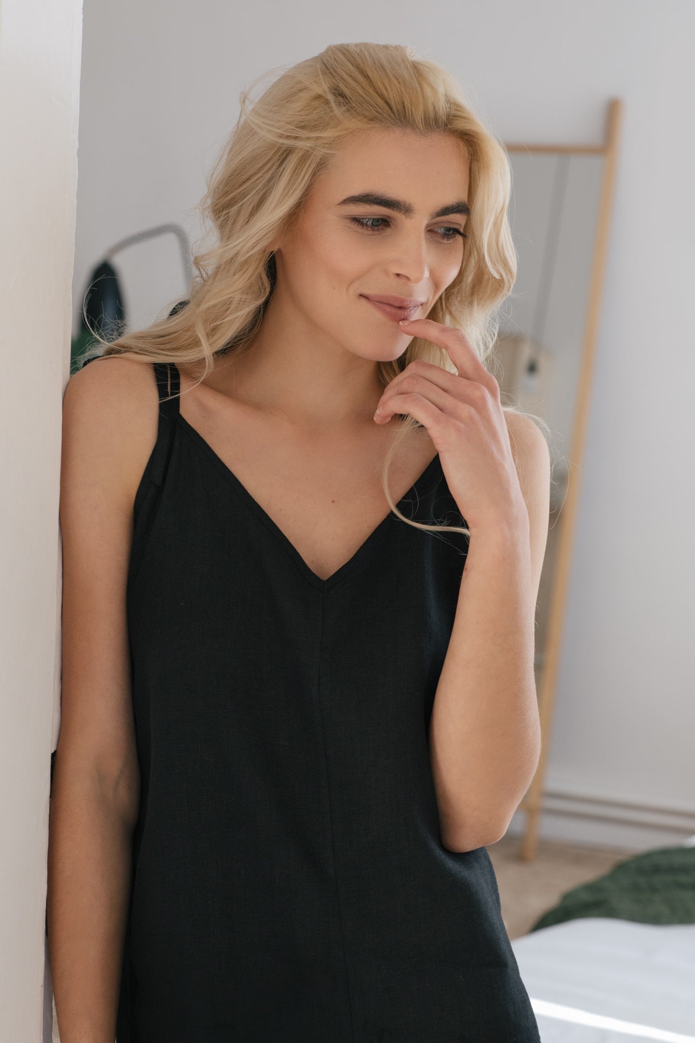 Short linen overall - Premium Loungewear Black