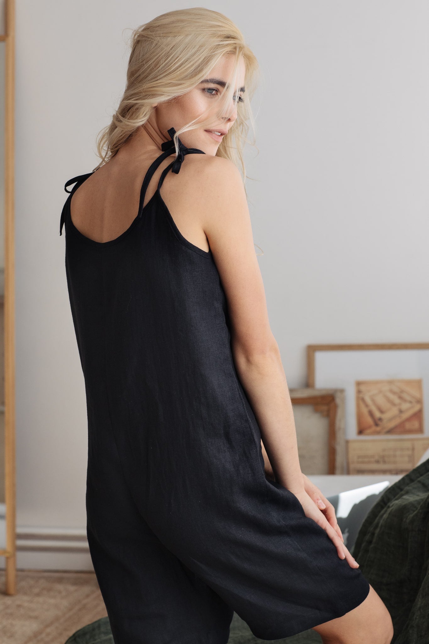Short linen overall - Premium Loungewear Black