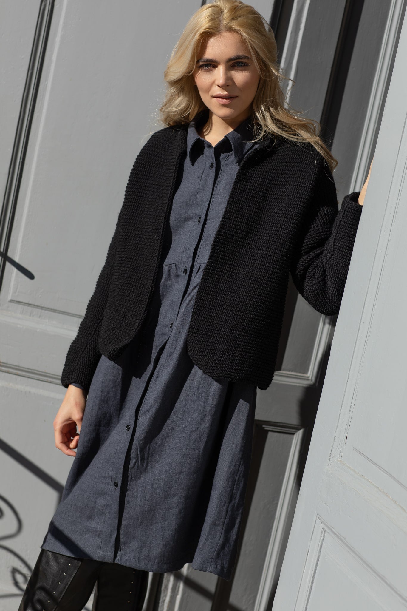 Long sleeve relaxed fit linen dress Ivy Dark Grey