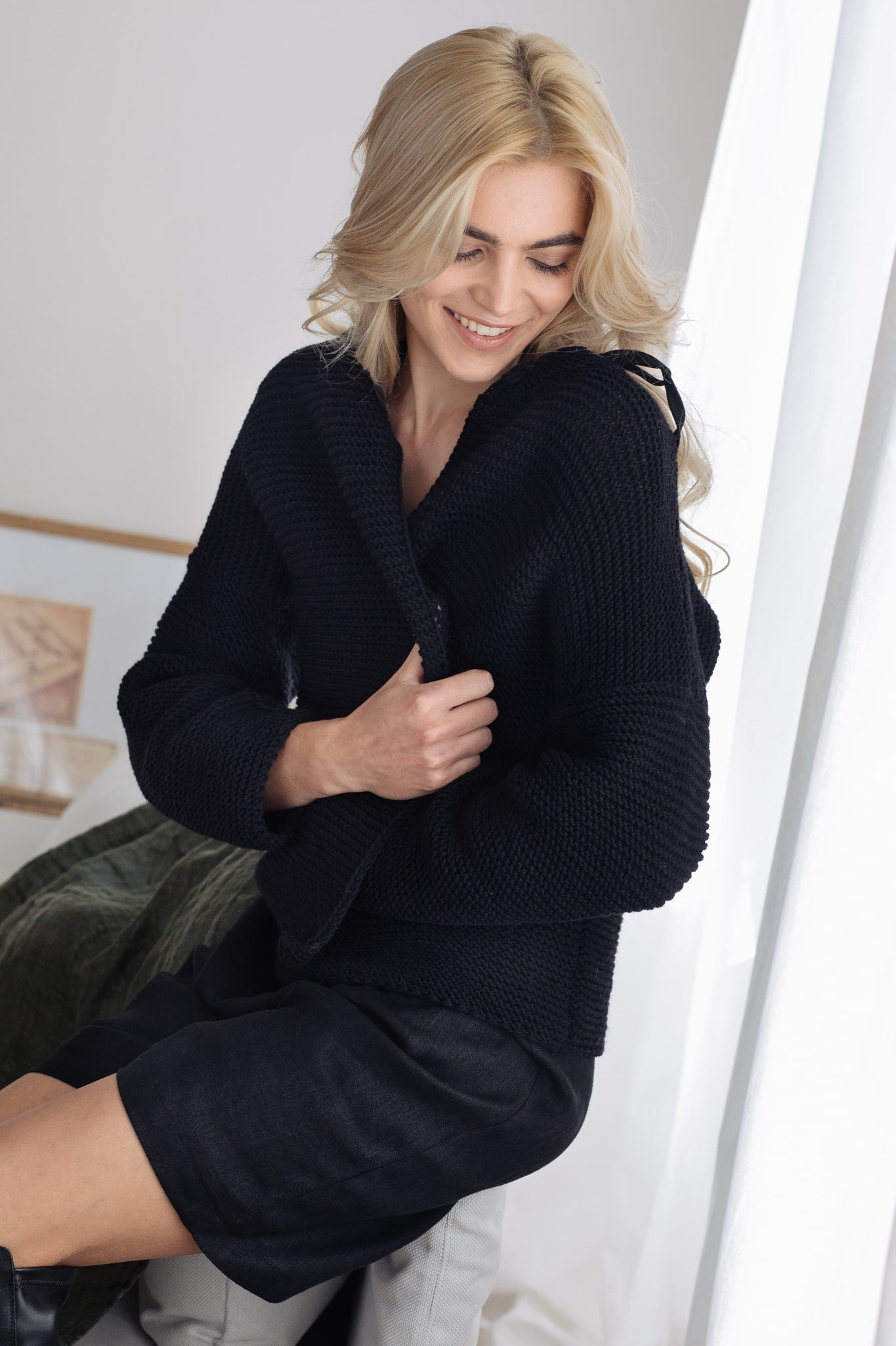 Short linen overall - Premium Loungewear Black
