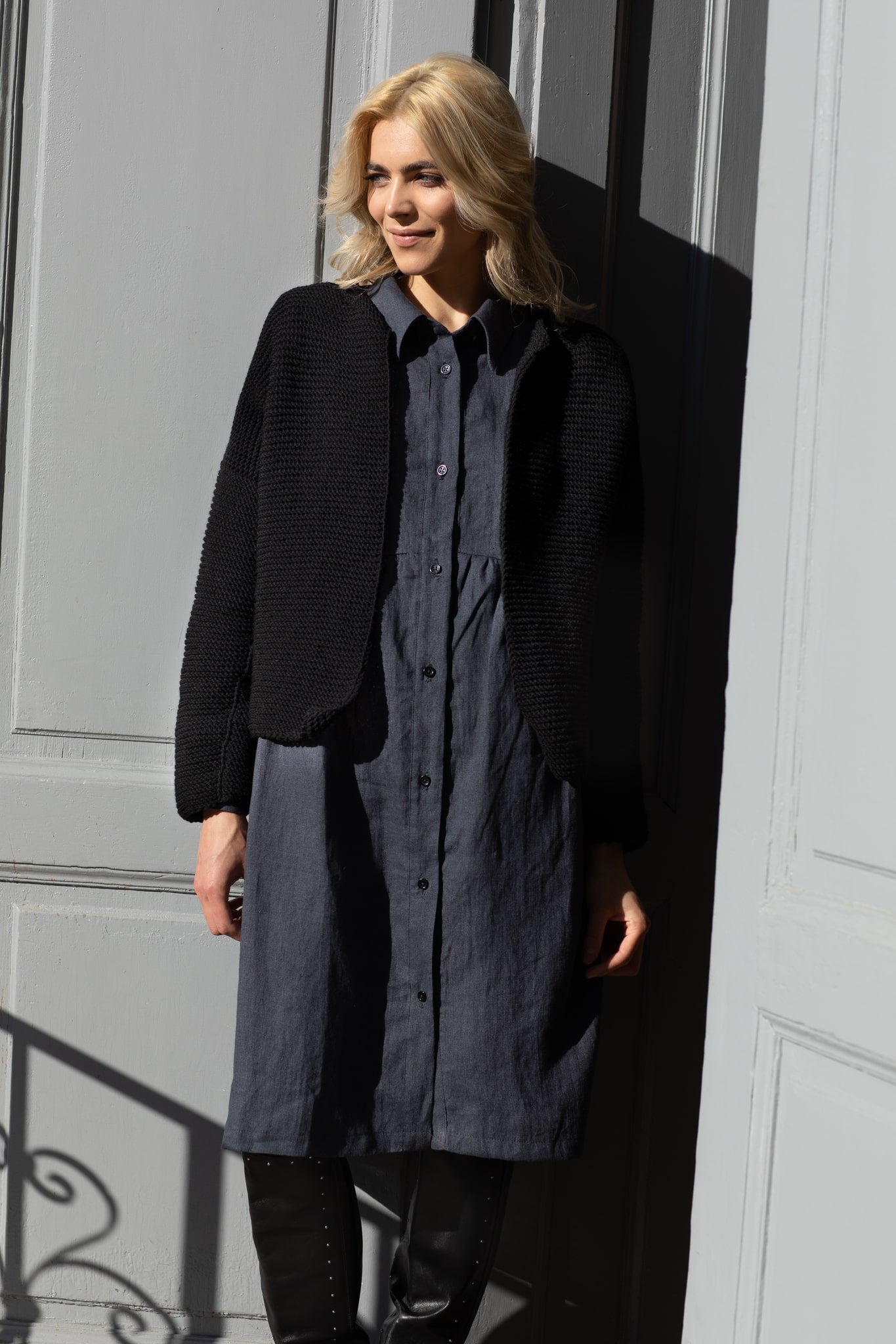 Long sleeve relaxed fit linen dress Ivy Dark Grey