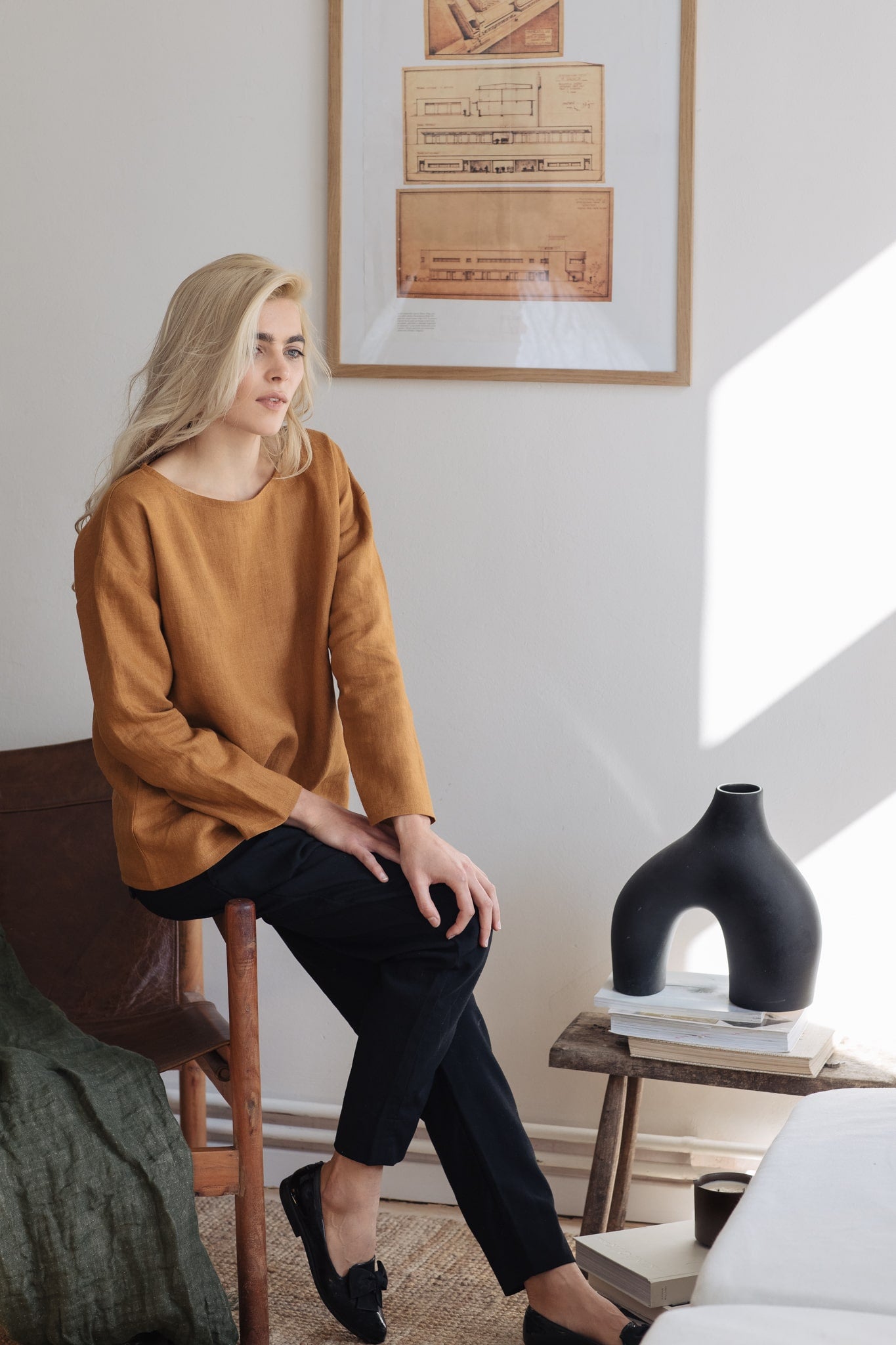 Mia Relaxed Fit Linen Blouse Caramel