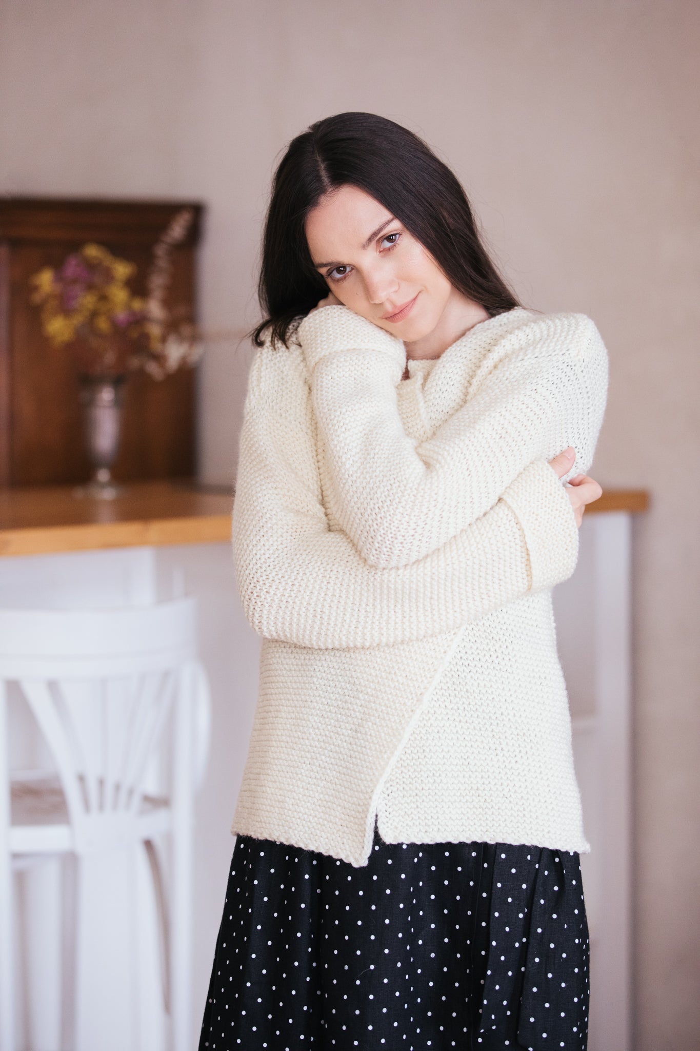 Hand Knitted Undyed Merino Wool Cardigan