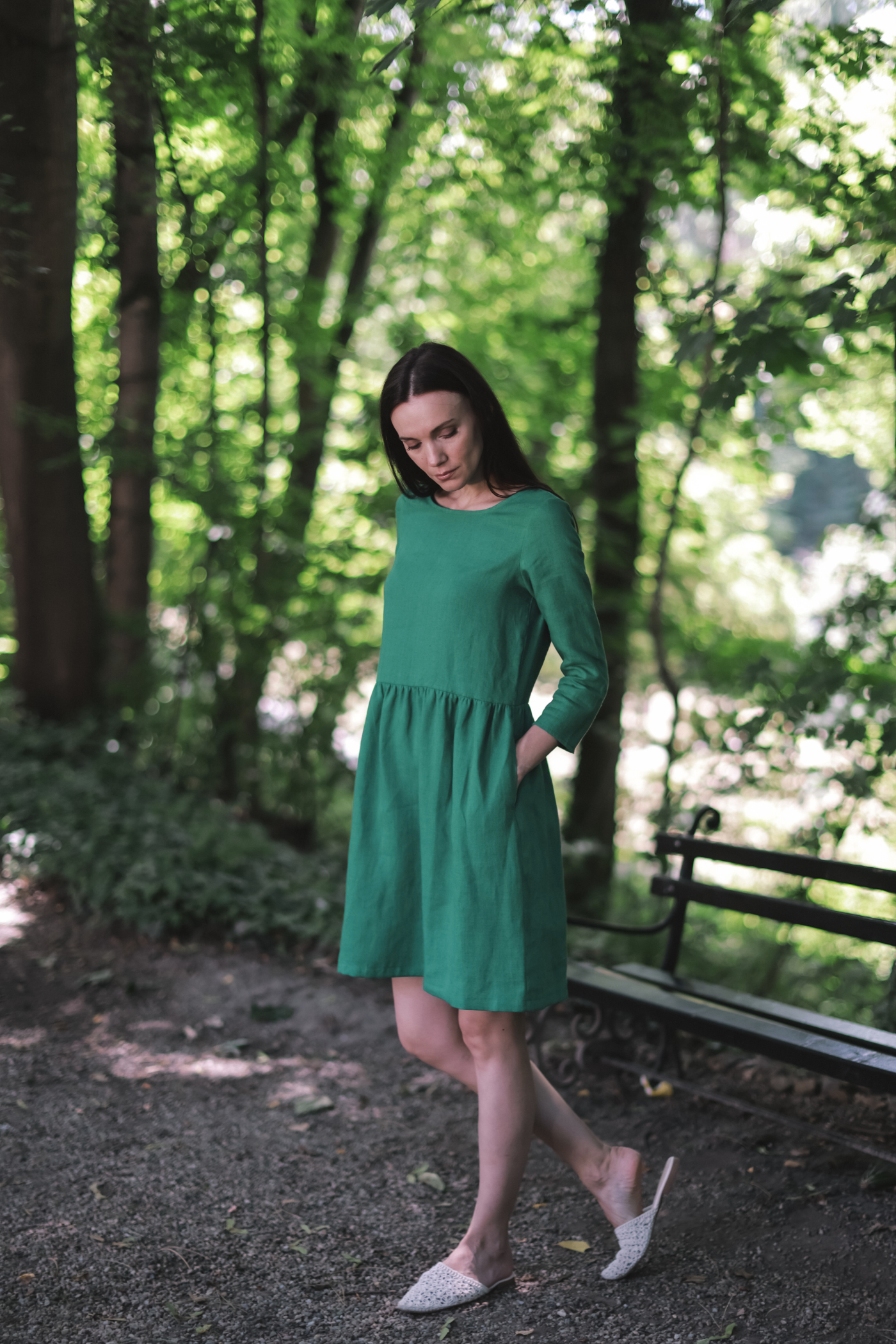 Rochie De In Cu Mânecă Trei Sferturi Anne Verde Smarald