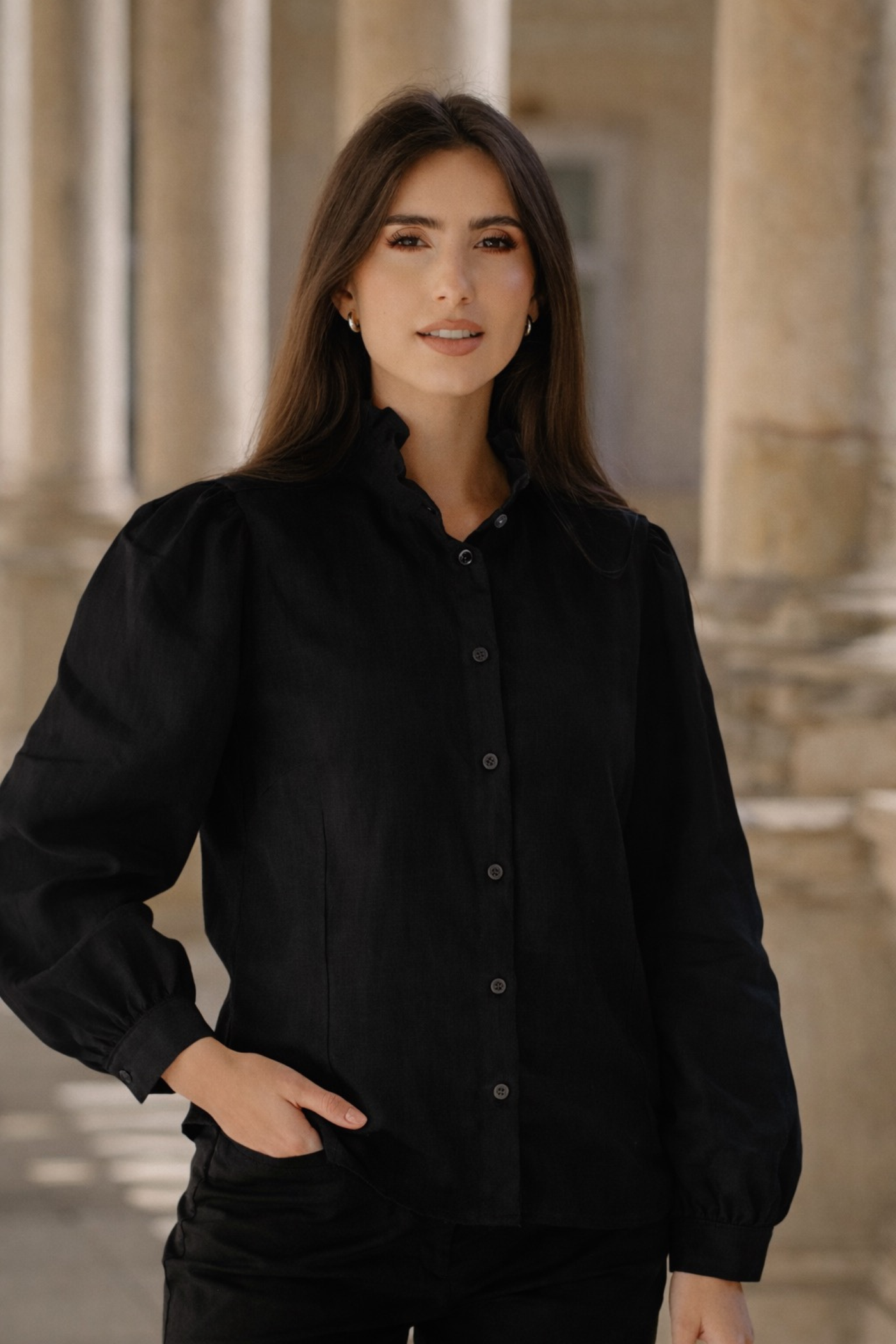 Cămașă Din In Scarlet Negru