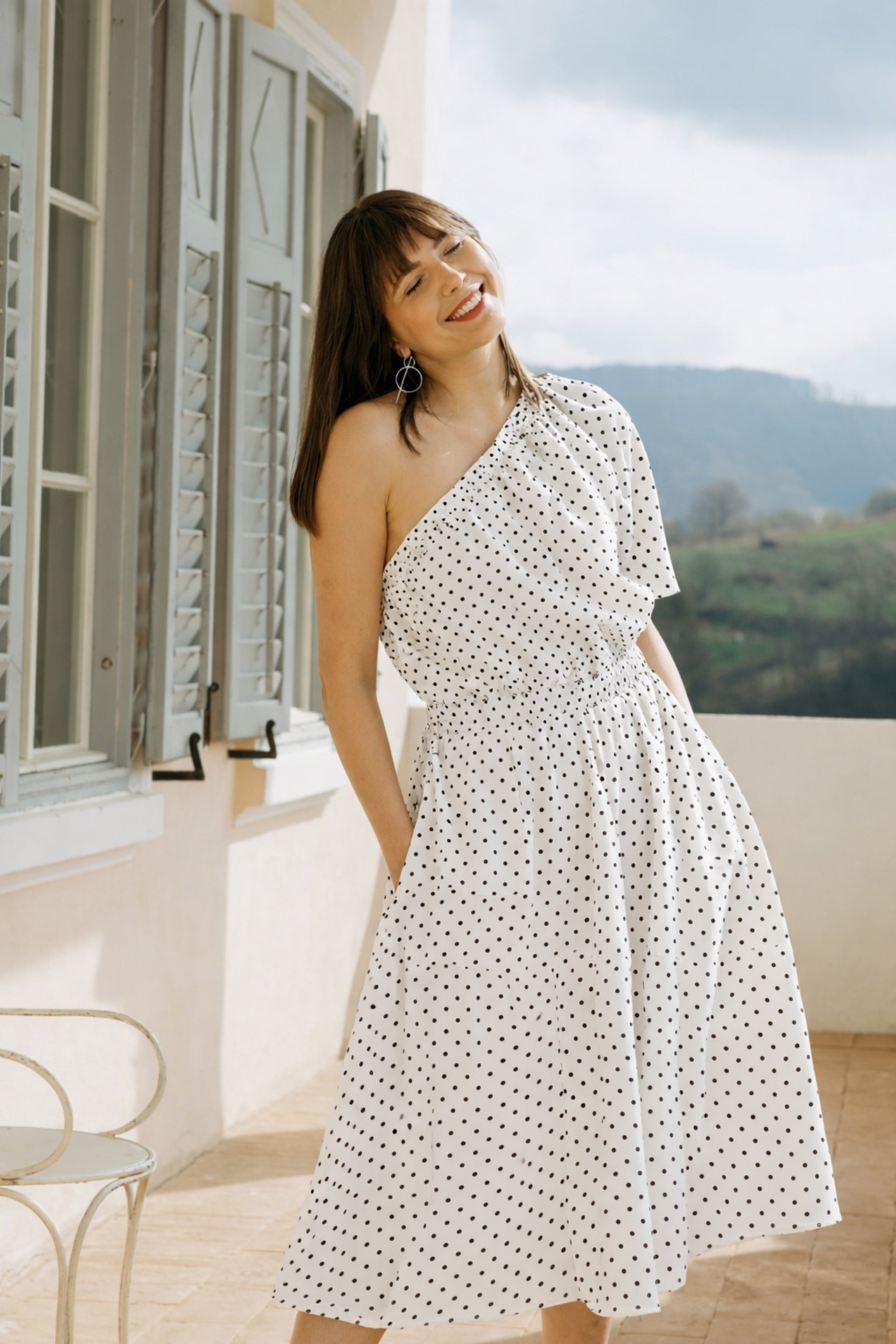 Rochie Din Bumbac Organic Luna Alb cu Buline