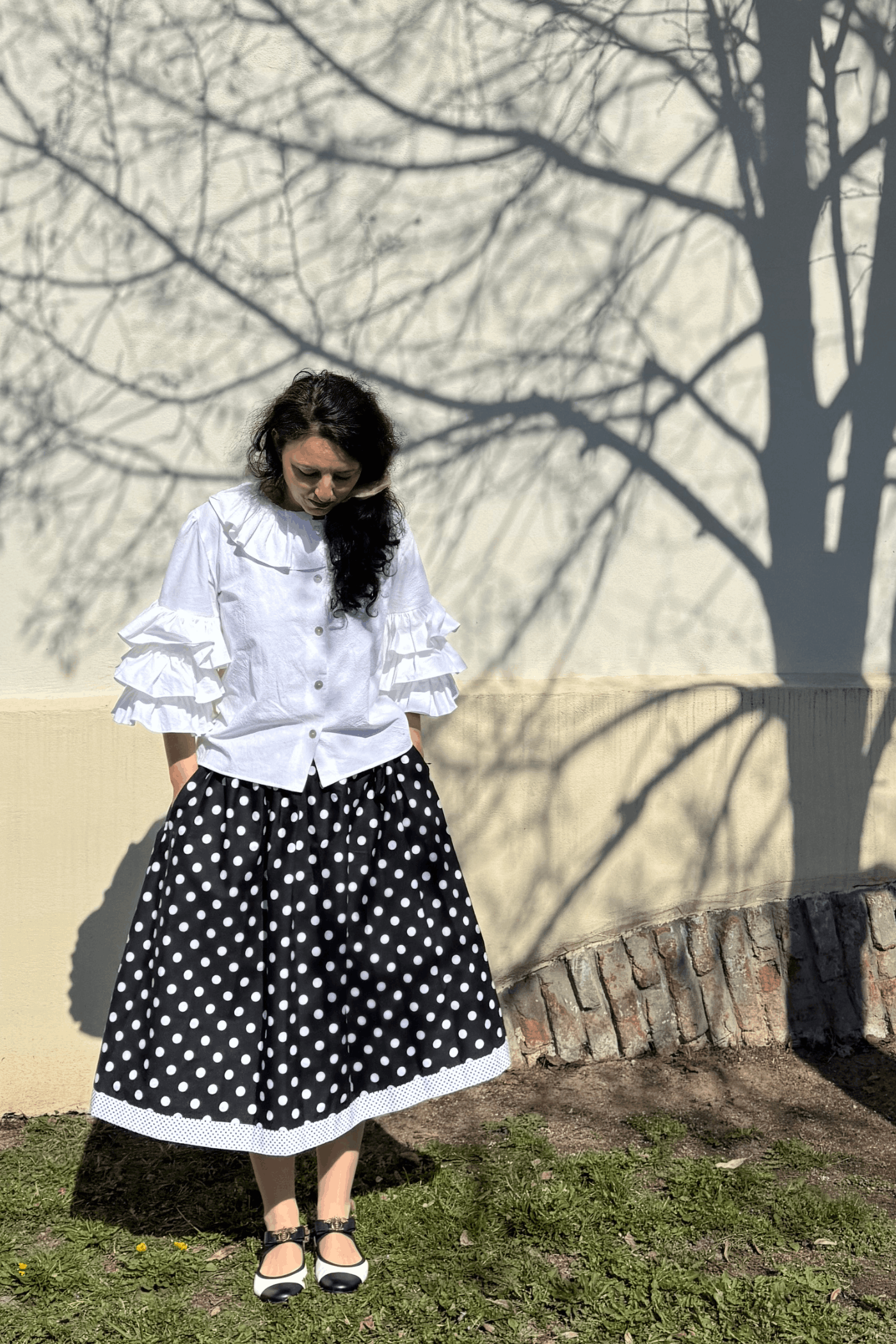 Fustă Midi cu Buline Din Poplin De Bumbac Organic Zoe