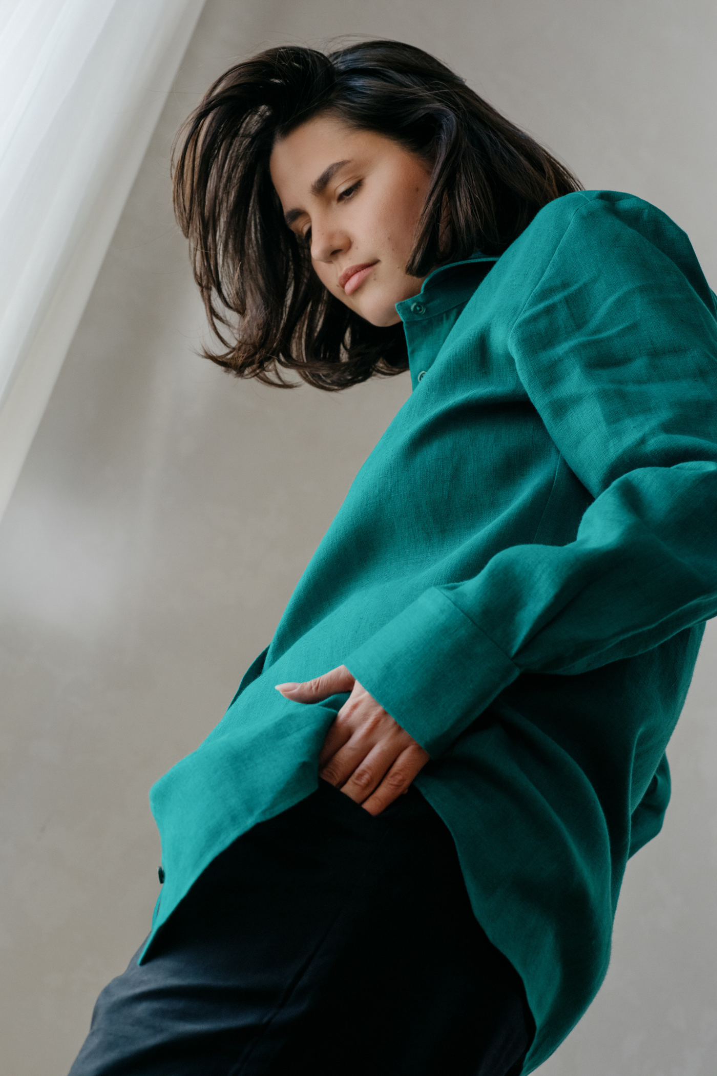 Linen Boyfriend Shirt Frankie Emerald