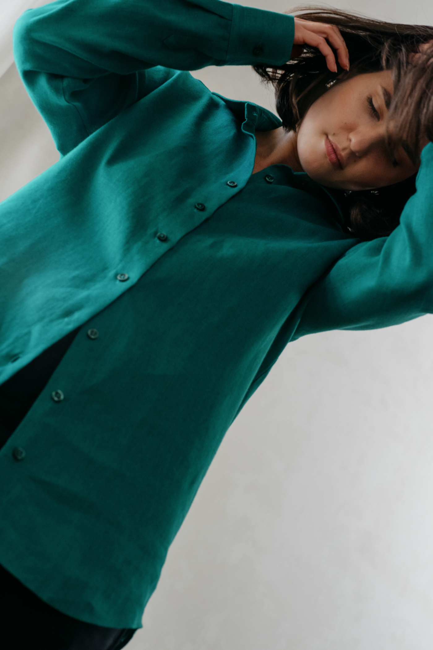 Linen Boyfriend Shirt Frankie Emerald