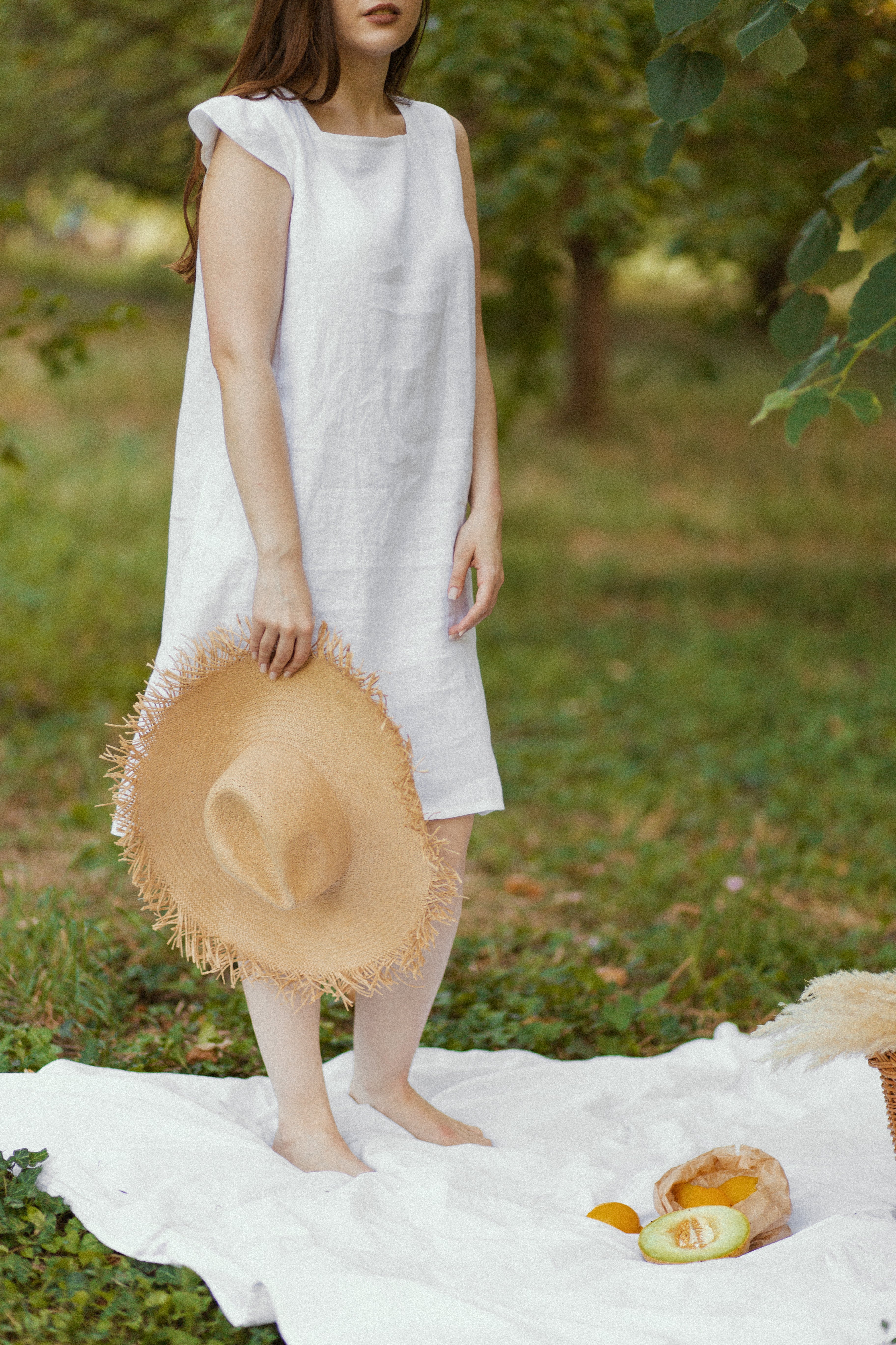 Linen Dress with Ruffles on the Shoulder