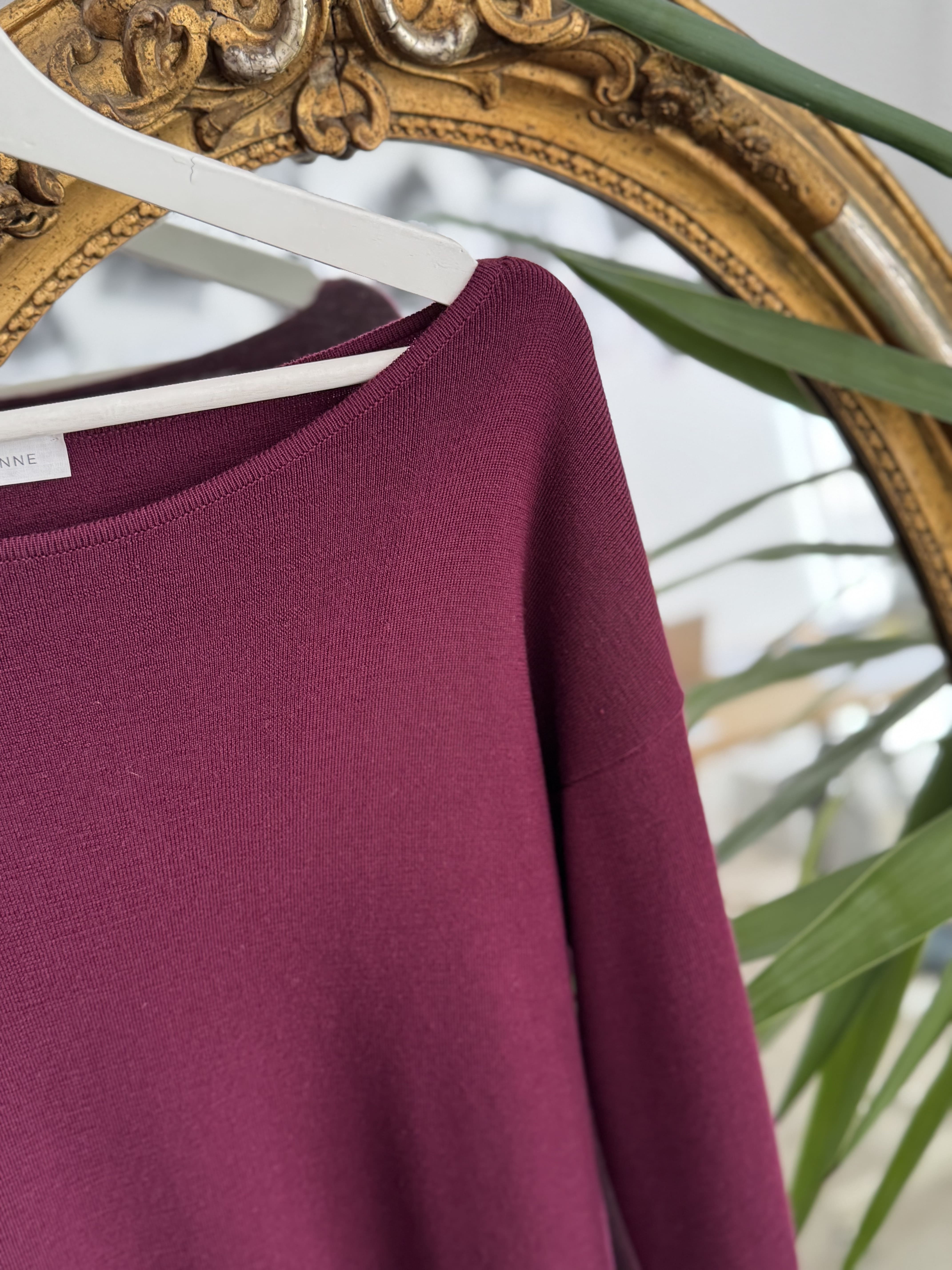 Rochie Scurtă Tricotată Din Lână Merinos Camille Prună Lungime 84 cm