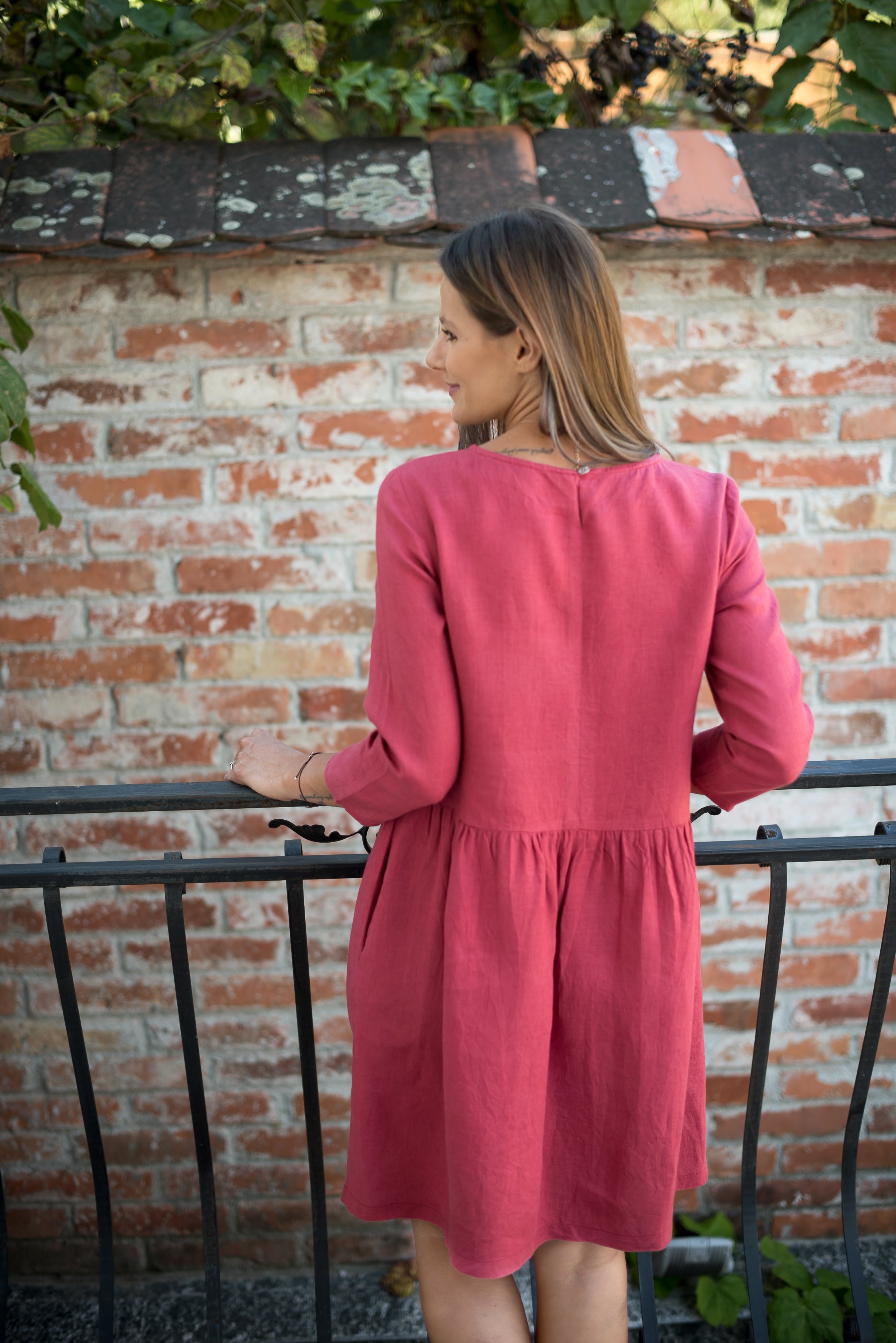 Gathered Linen Dress Anne Lavender