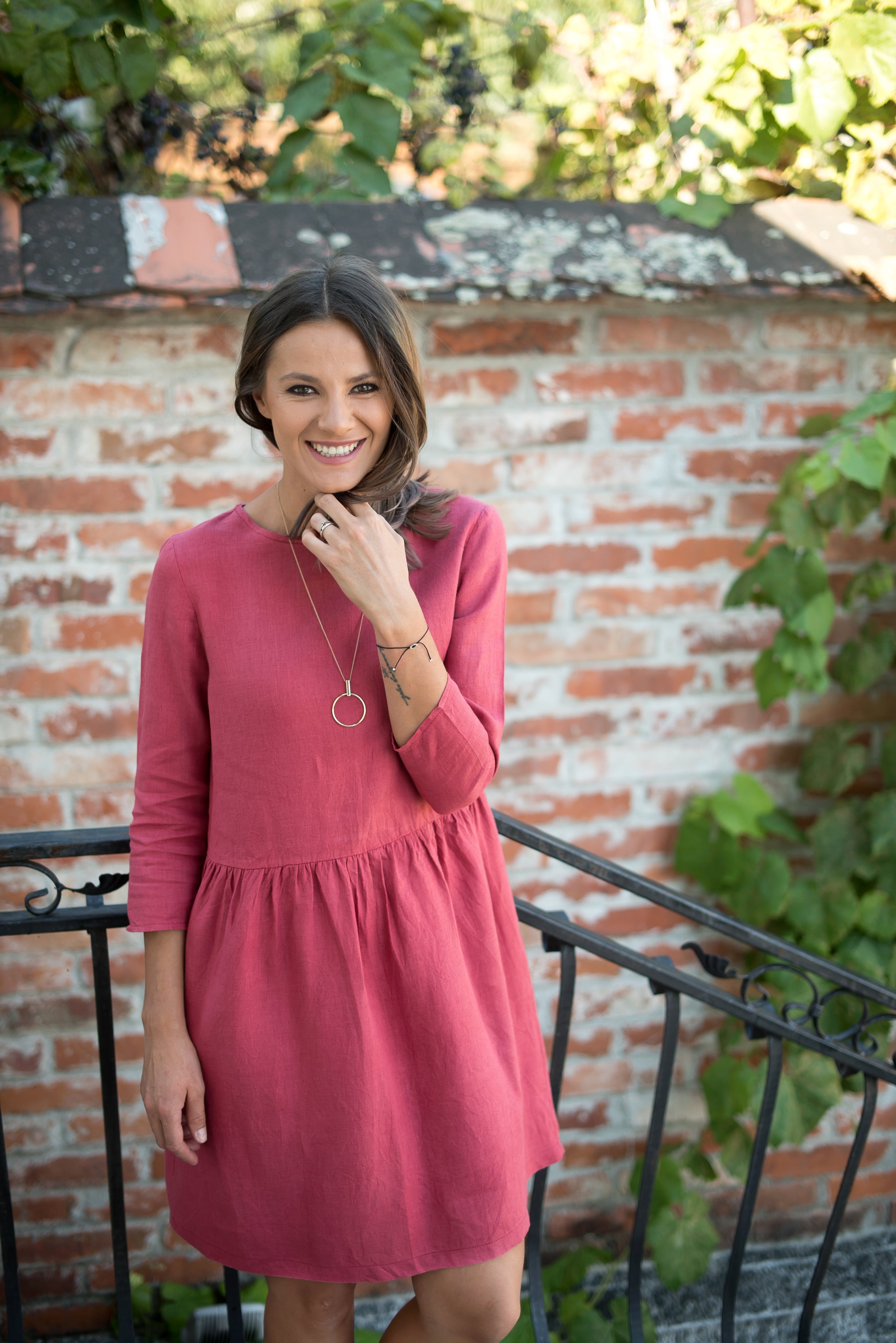 Gathered Linen Dress Anne Lavender