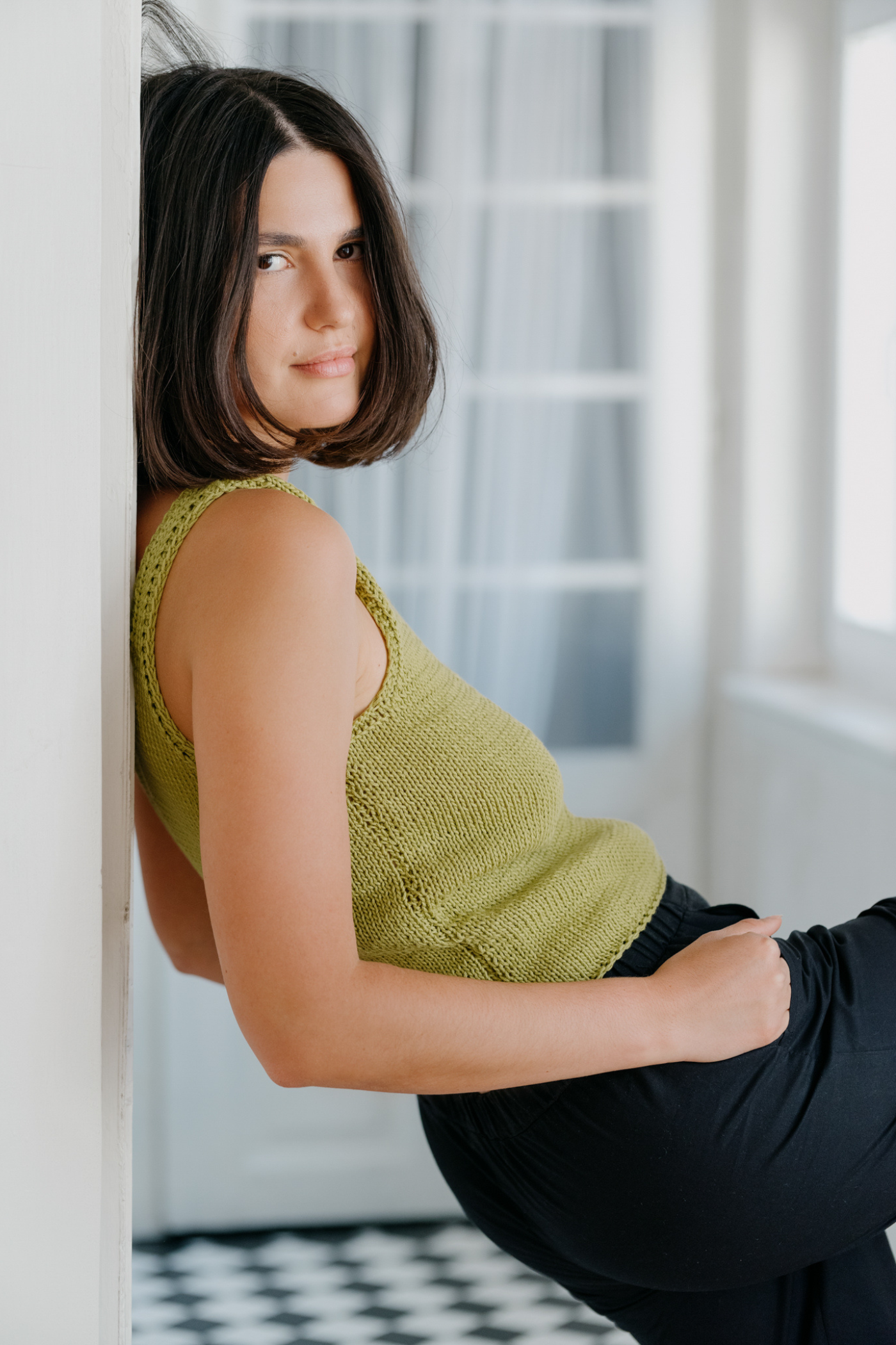 Organic Cotton Hand Knitted Tank Top Pistachio