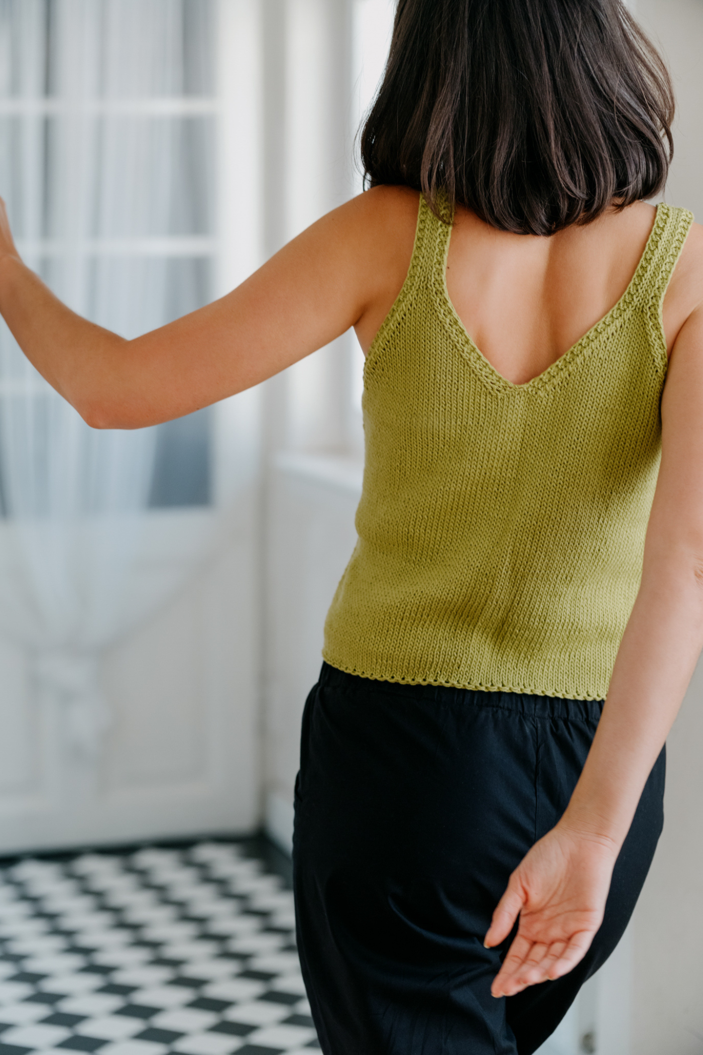 Organic Cotton Hand Knitted Tank Top Pistachio