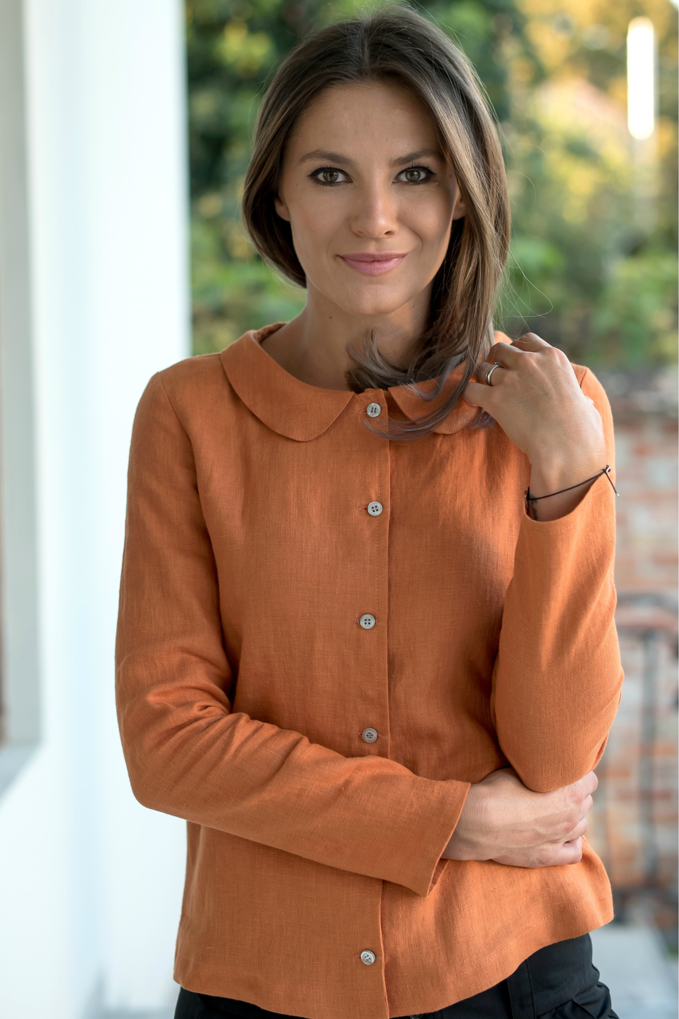 Bluză Din In Cu Guler Felicity Oranj