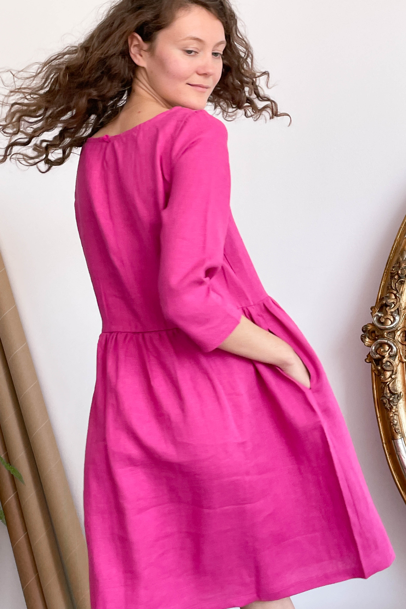 Rochie De In Cu Mânecă Trei Sferturi Anne Fucsia