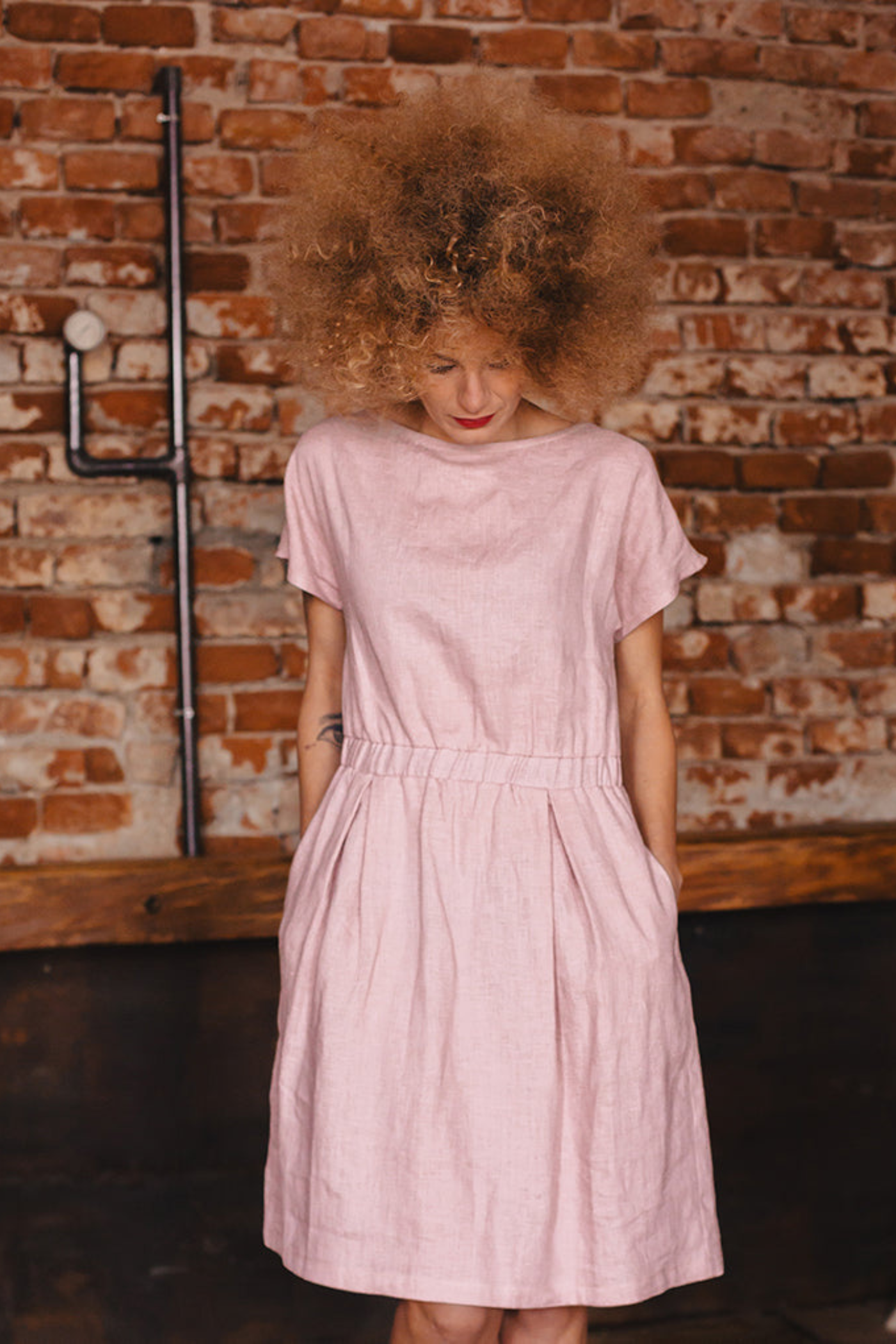 Linen dress with elasticated waist Play Ash Rose