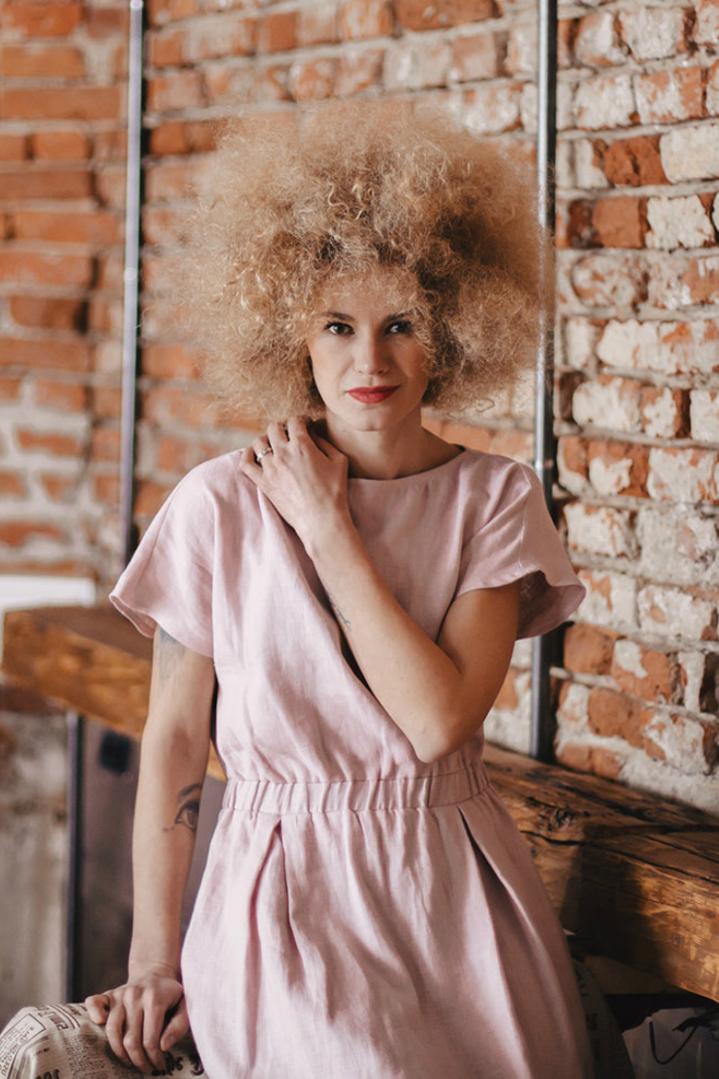 Linen dress with elasticated waist Play Ash Rose